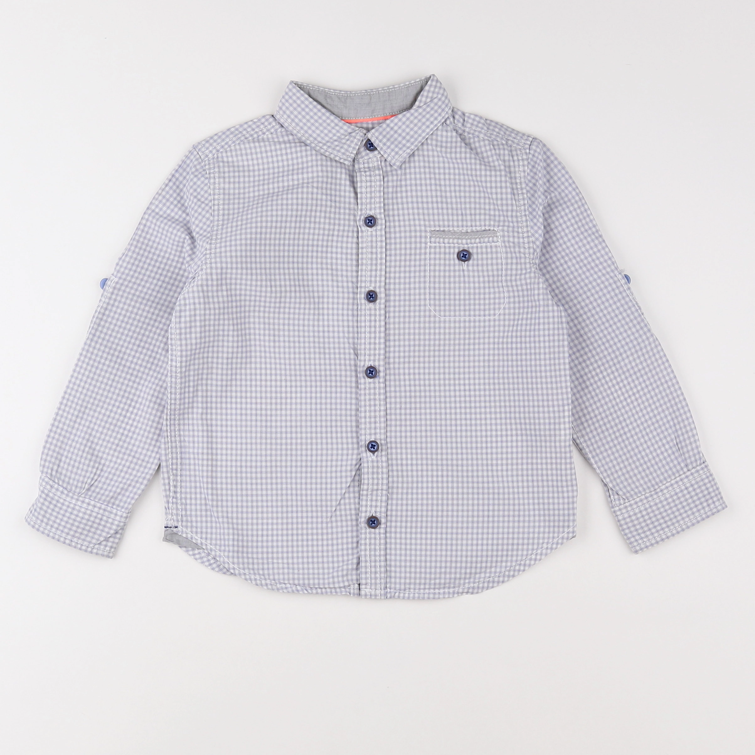 Okaidi - chemise blanc, bleu, gris - 3 ans