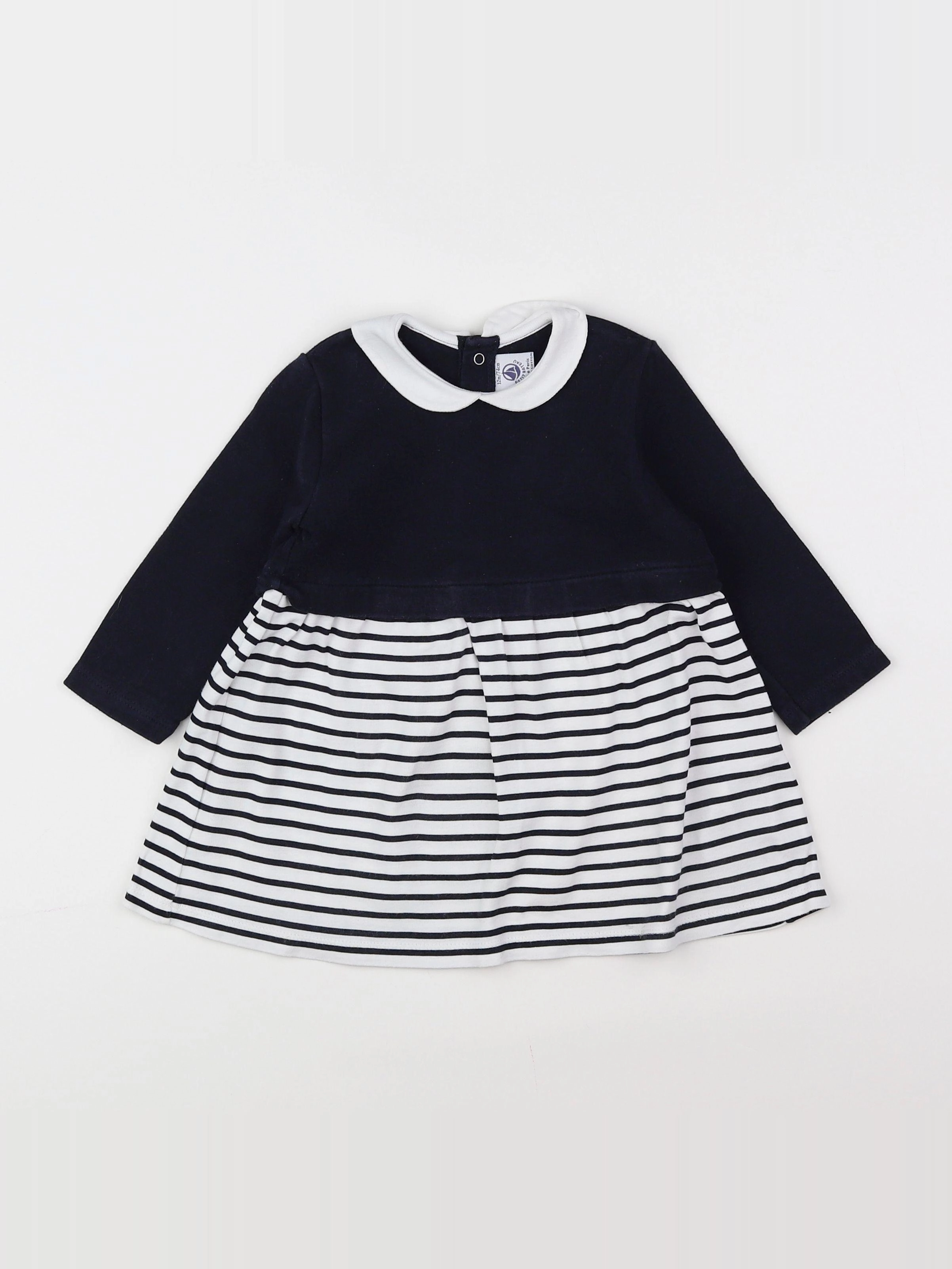 Petit Bateau - robe blanc, bleu - 12 mois
