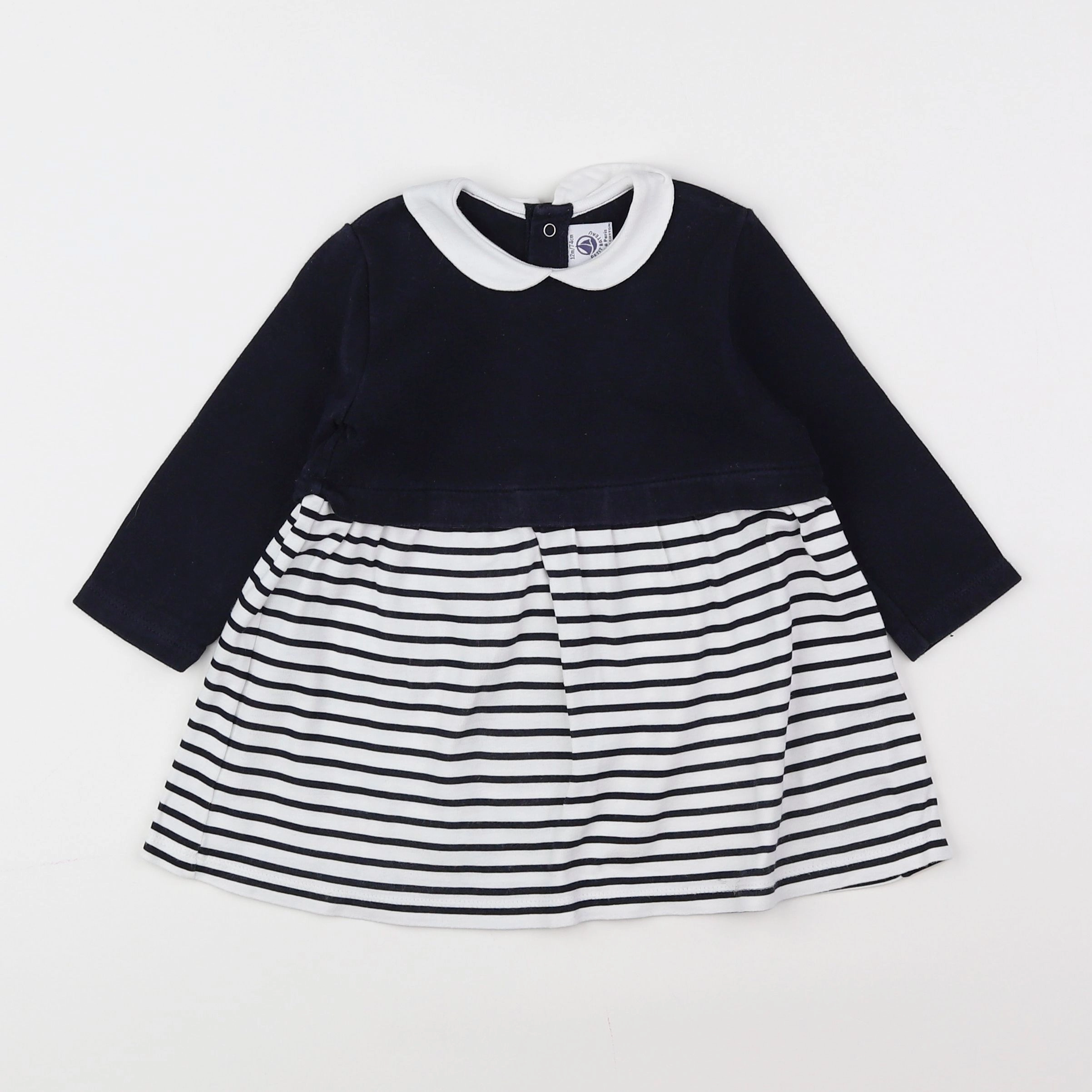 Petit Bateau - robe blanc, bleu - 12 mois