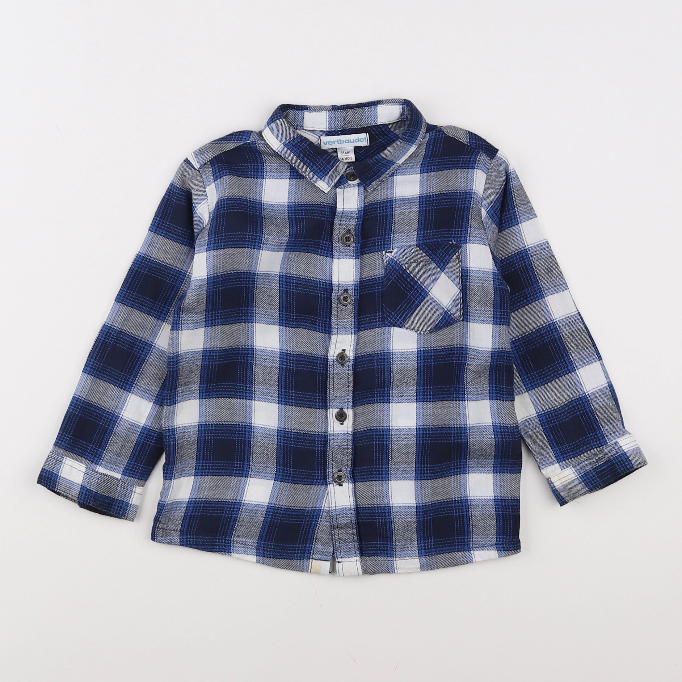 Vertbaudet - chemise bleu, blanc - 18 mois
