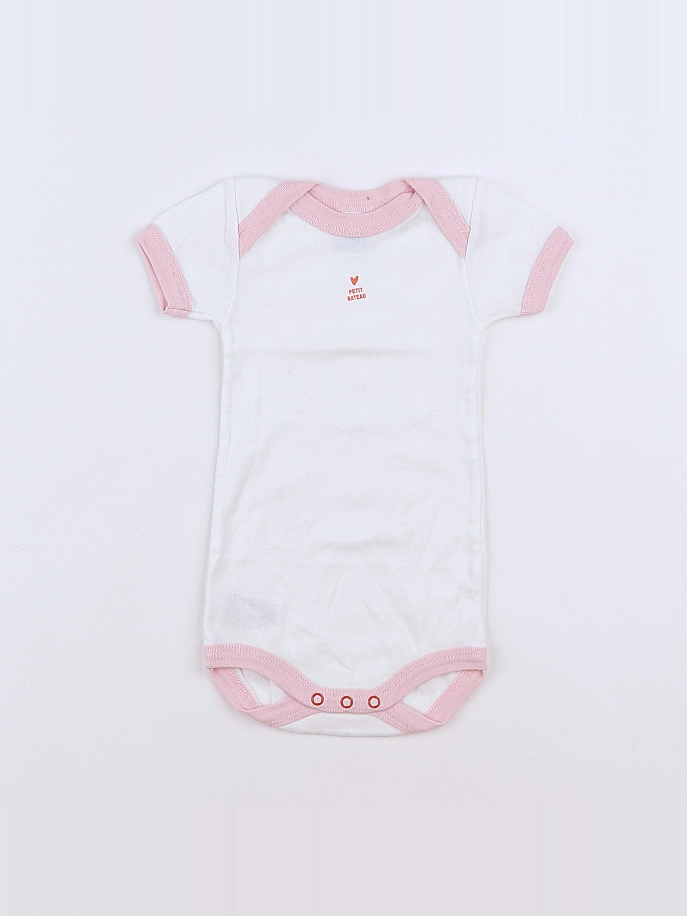 Petit Bateau - body blanc, rose - 3 mois