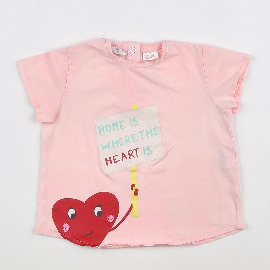 Zara - tee-shirt rose, rouge - 12/18 mois