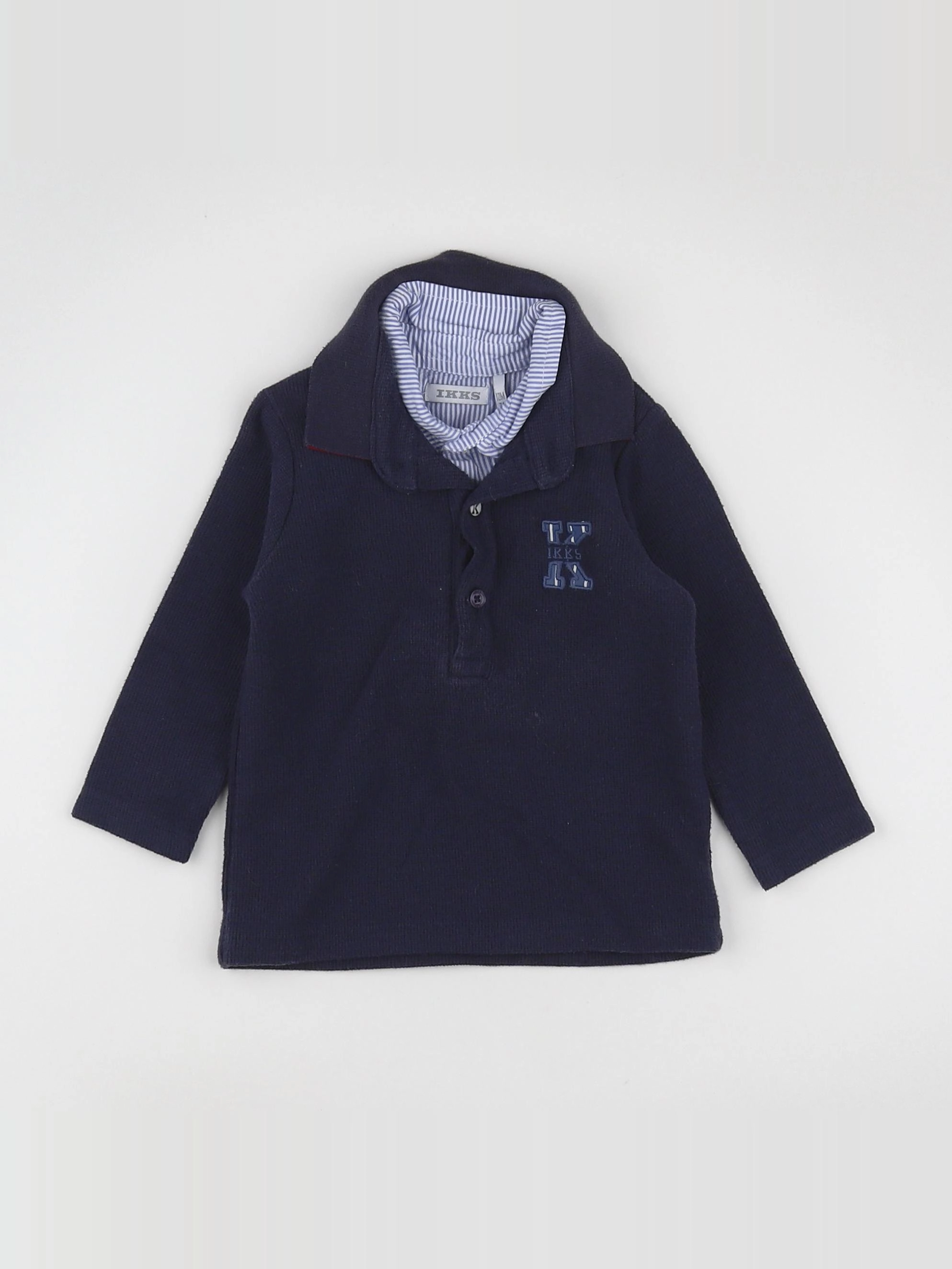 IKKS - polo gris, bleu - 12 mois