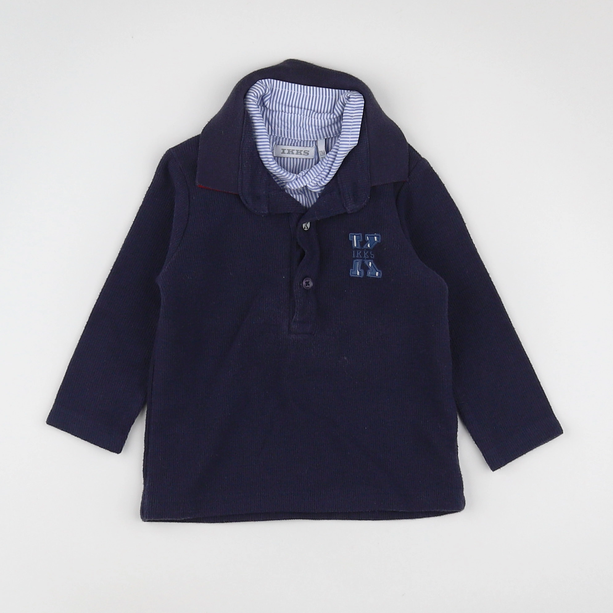 IKKS - polo gris, bleu - 12 mois