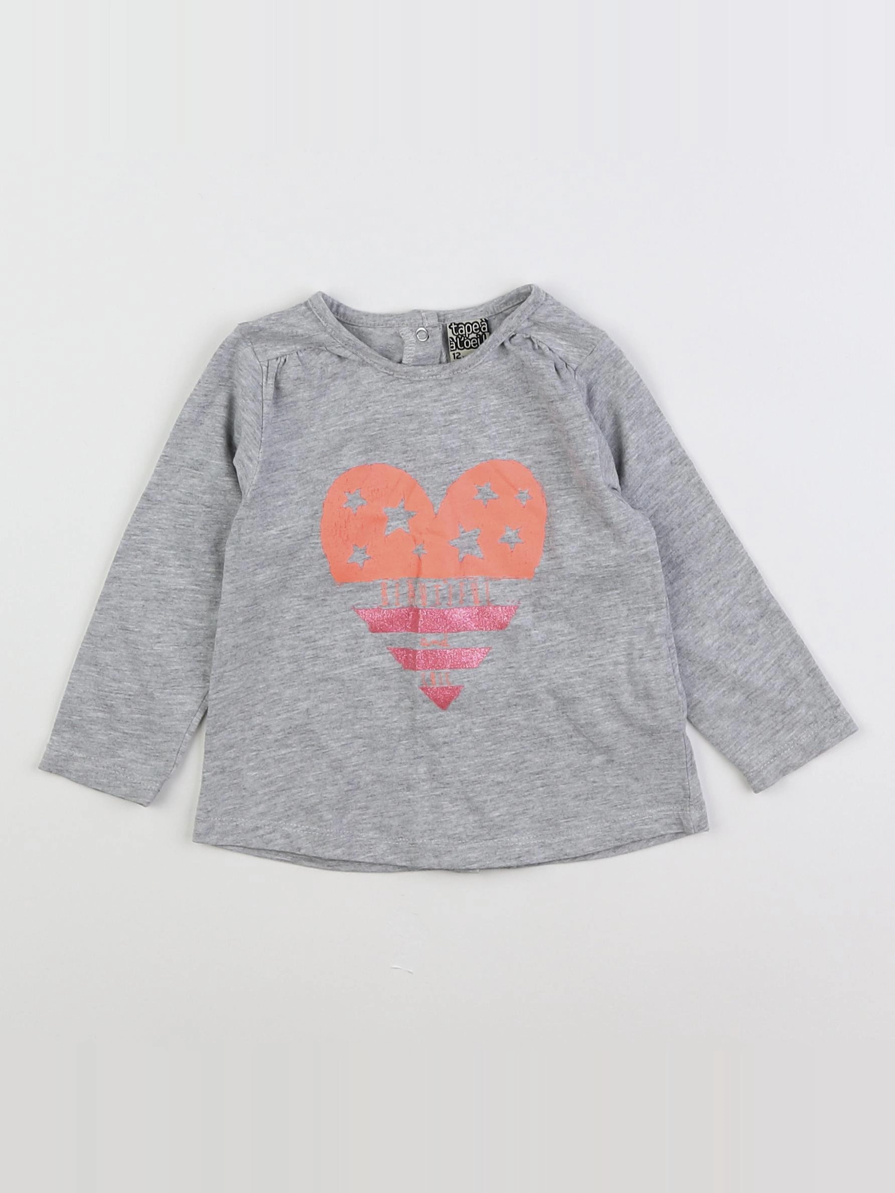 Tape à l'oeil - tee-shirt gris, rose - 12 mois