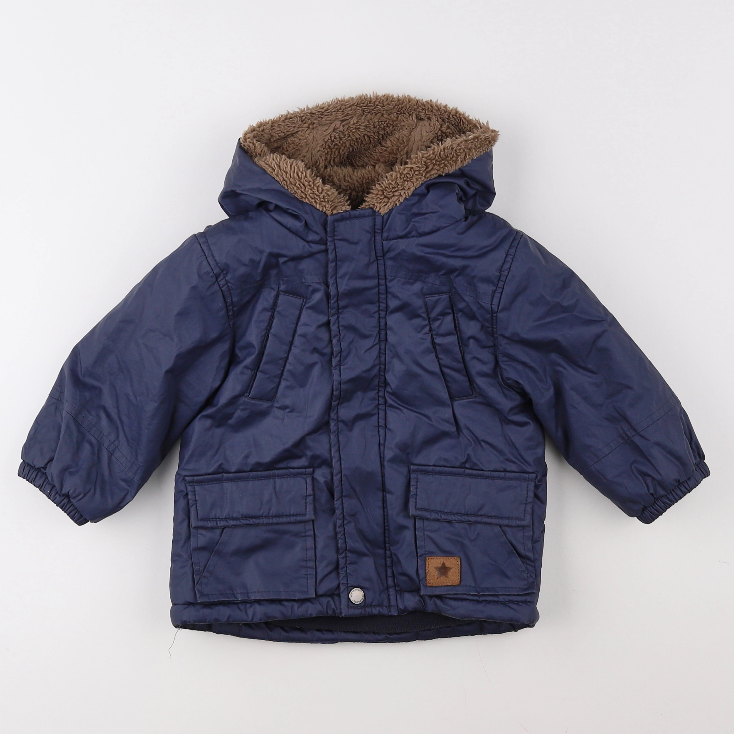 Vertbaudet - parka bleu, marron - 18 mois