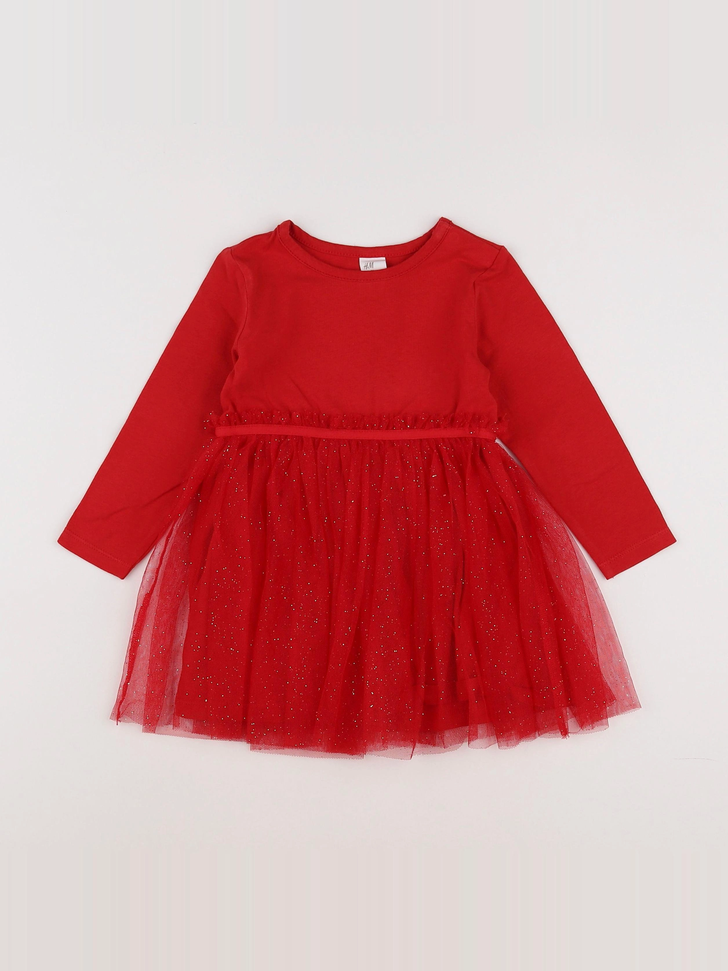 H&M - robe rouge, or - 12/18 mois