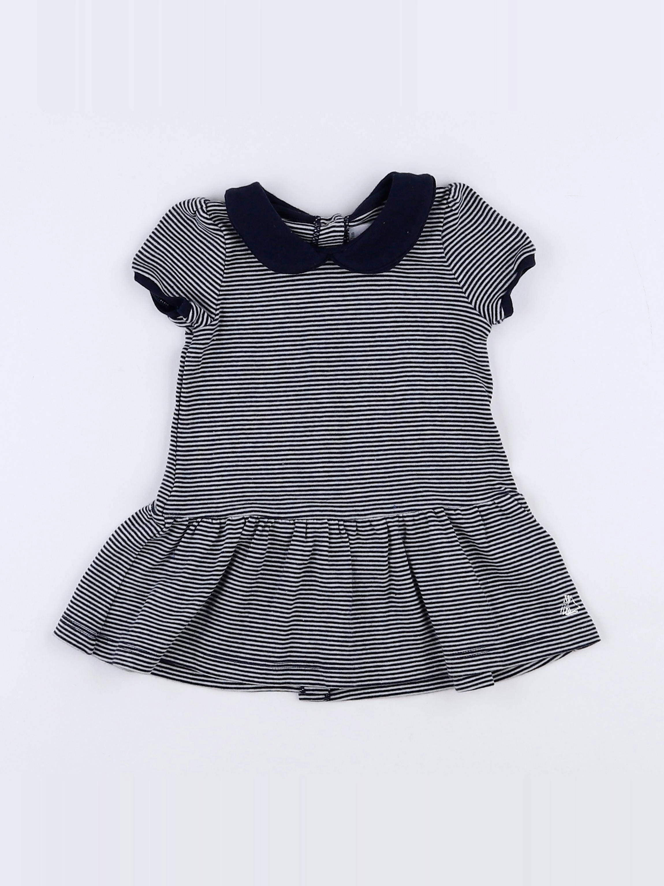 Petit Bateau - robe blanc, bleu - 3 mois