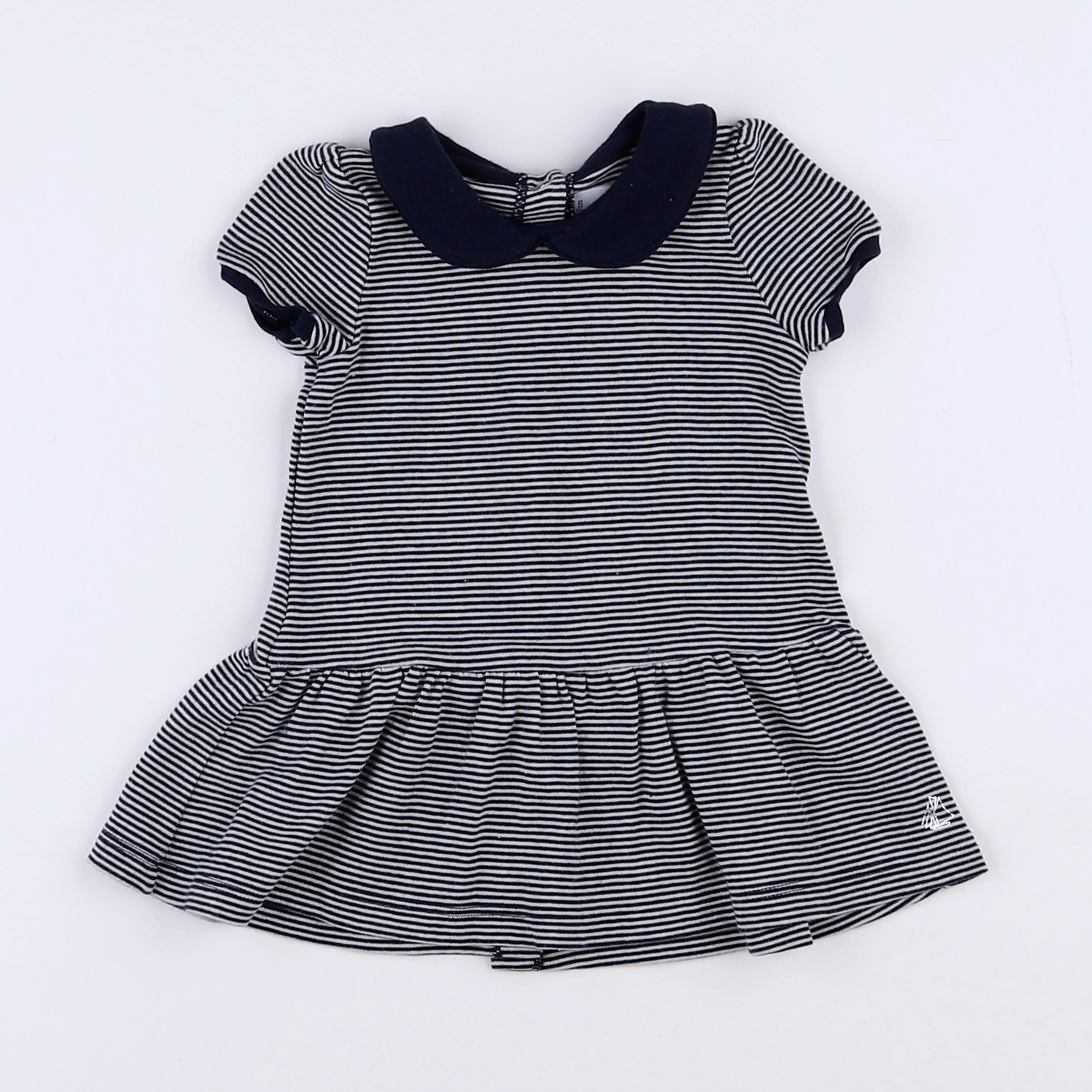 Petit Bateau - robe blanc, bleu - 3 mois