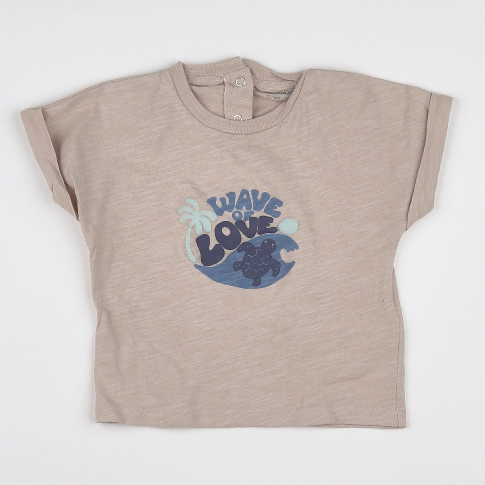 Vertbaudet - tee-shirt beige, bleu - 12 mois