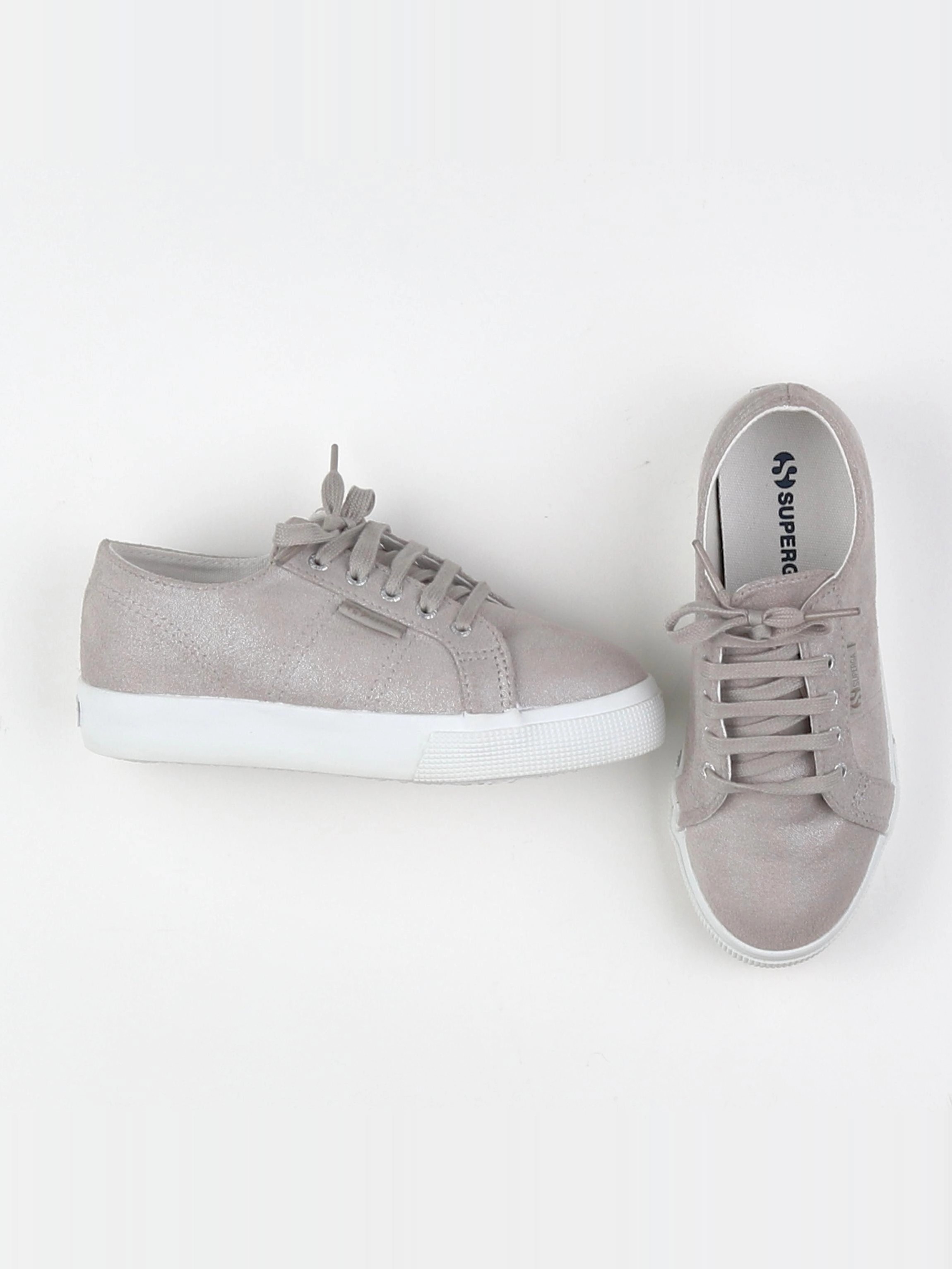 Superga - tennis à scratch/ lacets gris, argent (neuf) - pointure 31