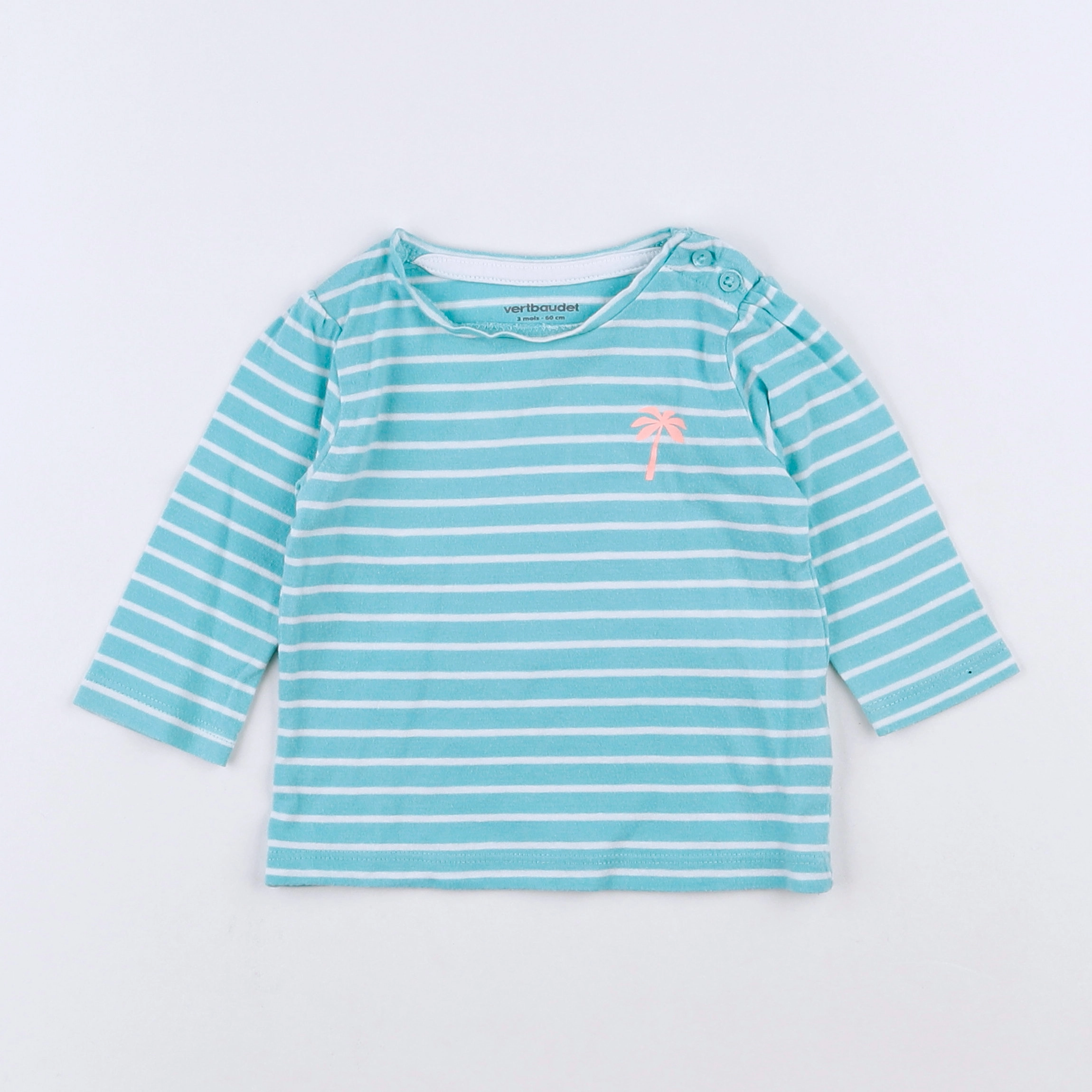 Vertbaudet - tee-shirt vert, blanc - 3 mois