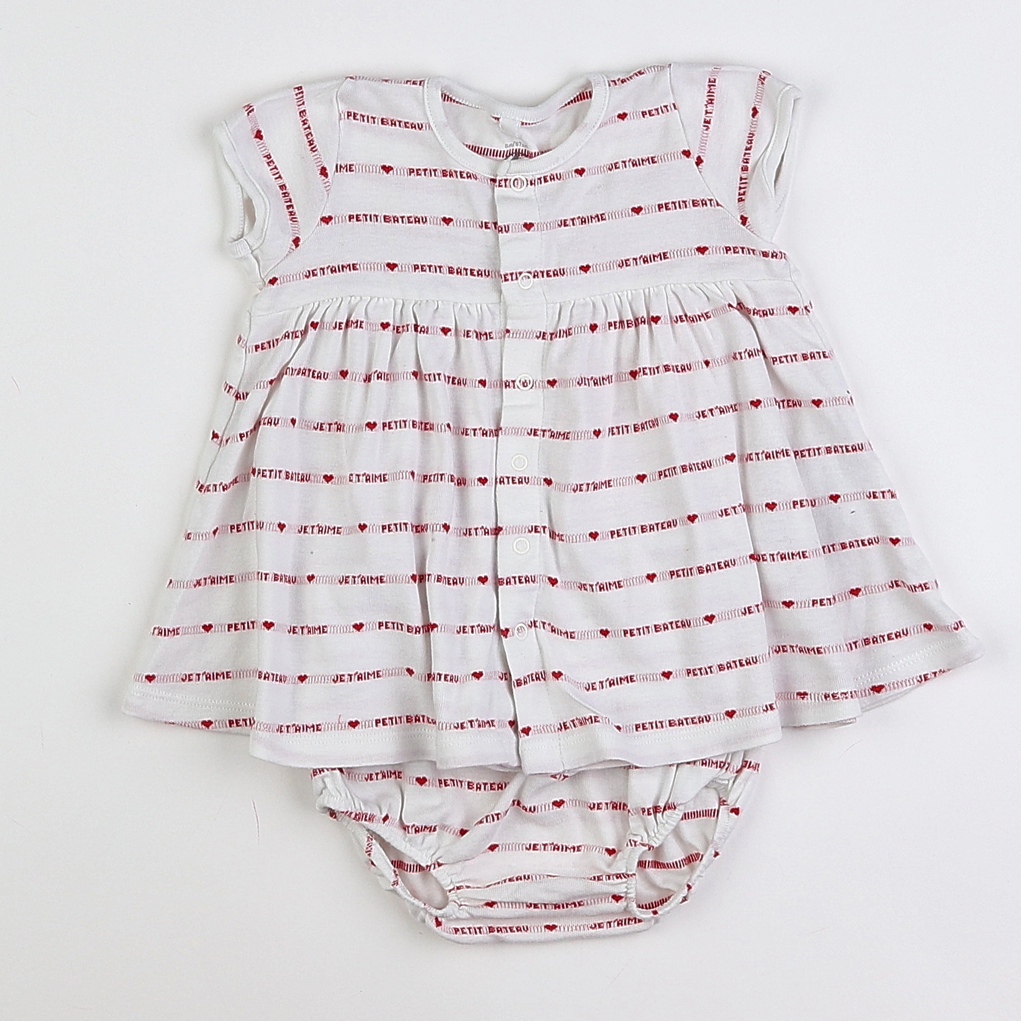 Petit Bateau - robe blanc, rouge - 6 mois