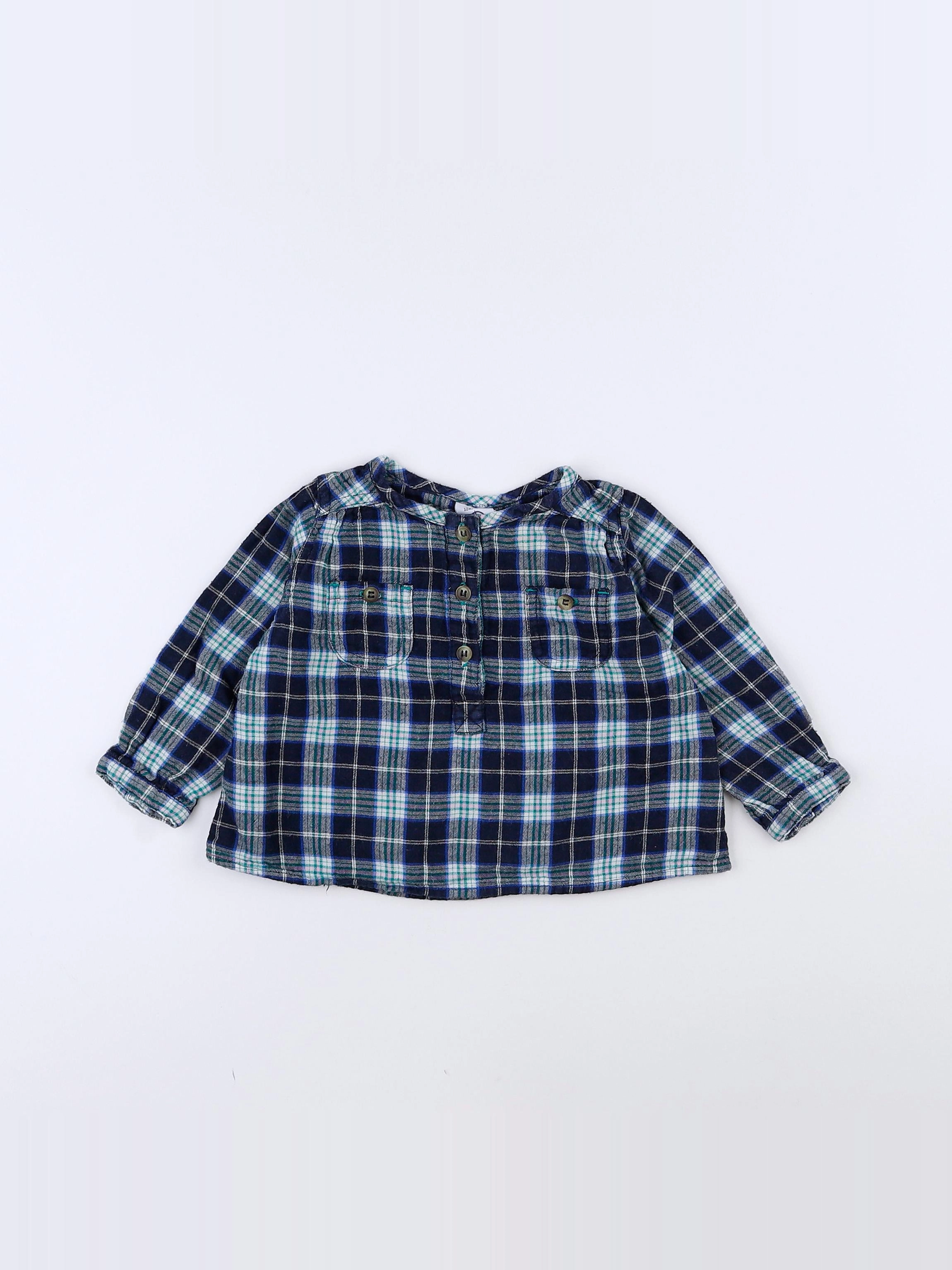 Petit Bateau - chemise bleu, vert - 12 mois