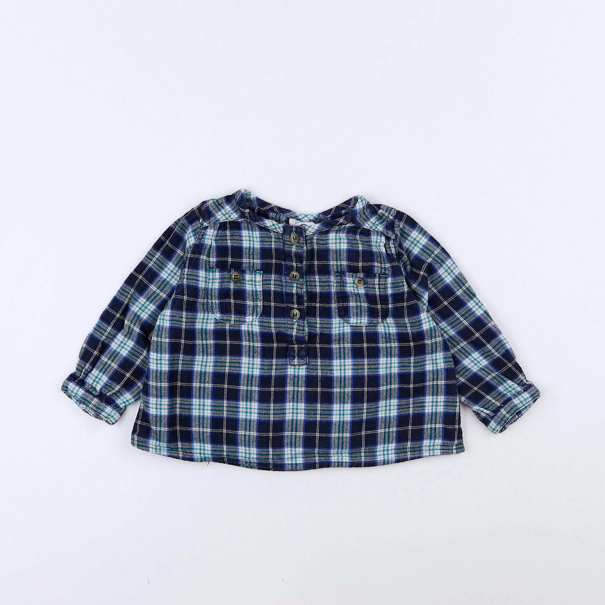 Petit Bateau - chemise bleu, vert - 12 mois