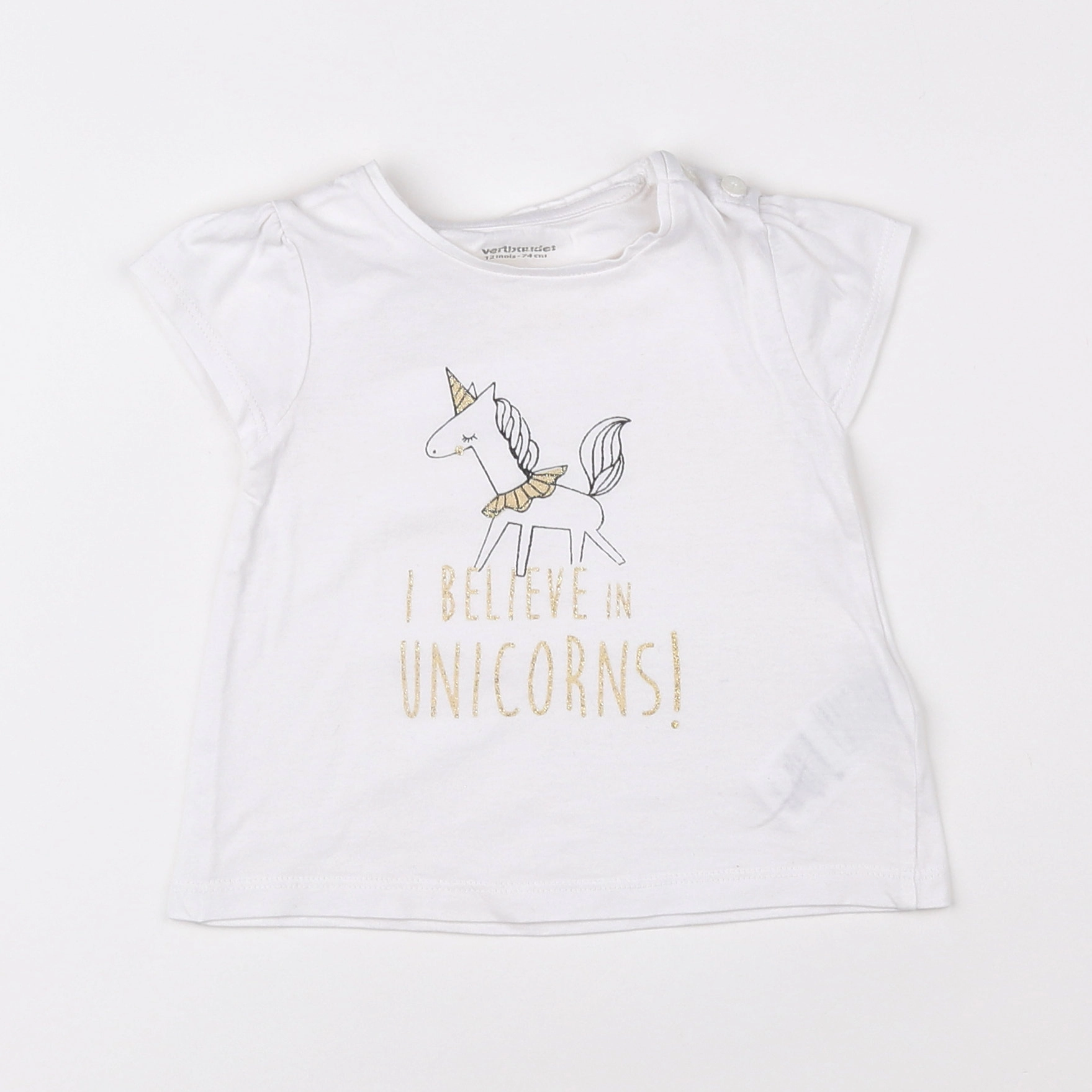 Vertbaudet - tee-shirt blanc, or - 12 mois