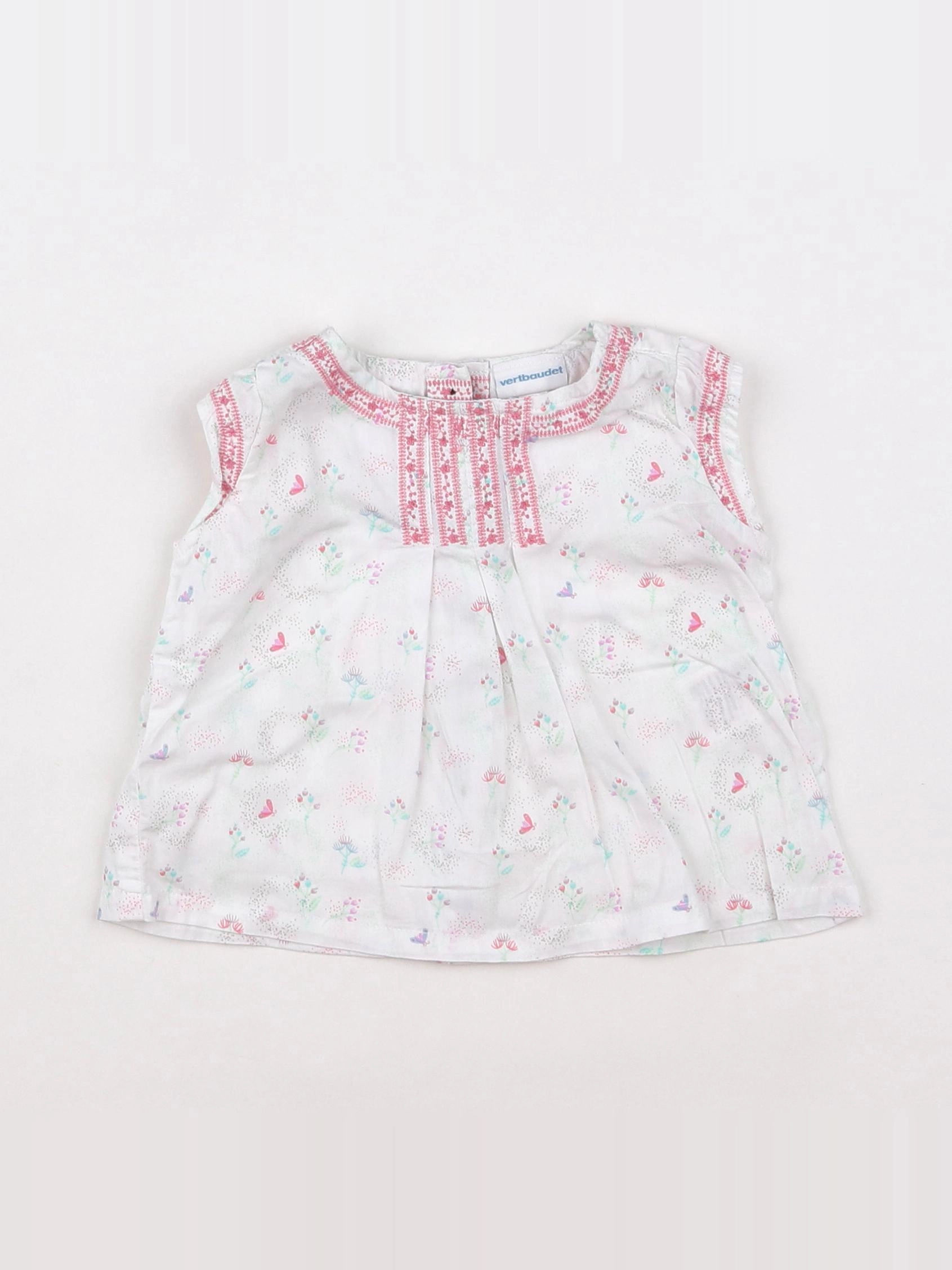 Vertbaudet - blouse blanc, rose - 6 mois