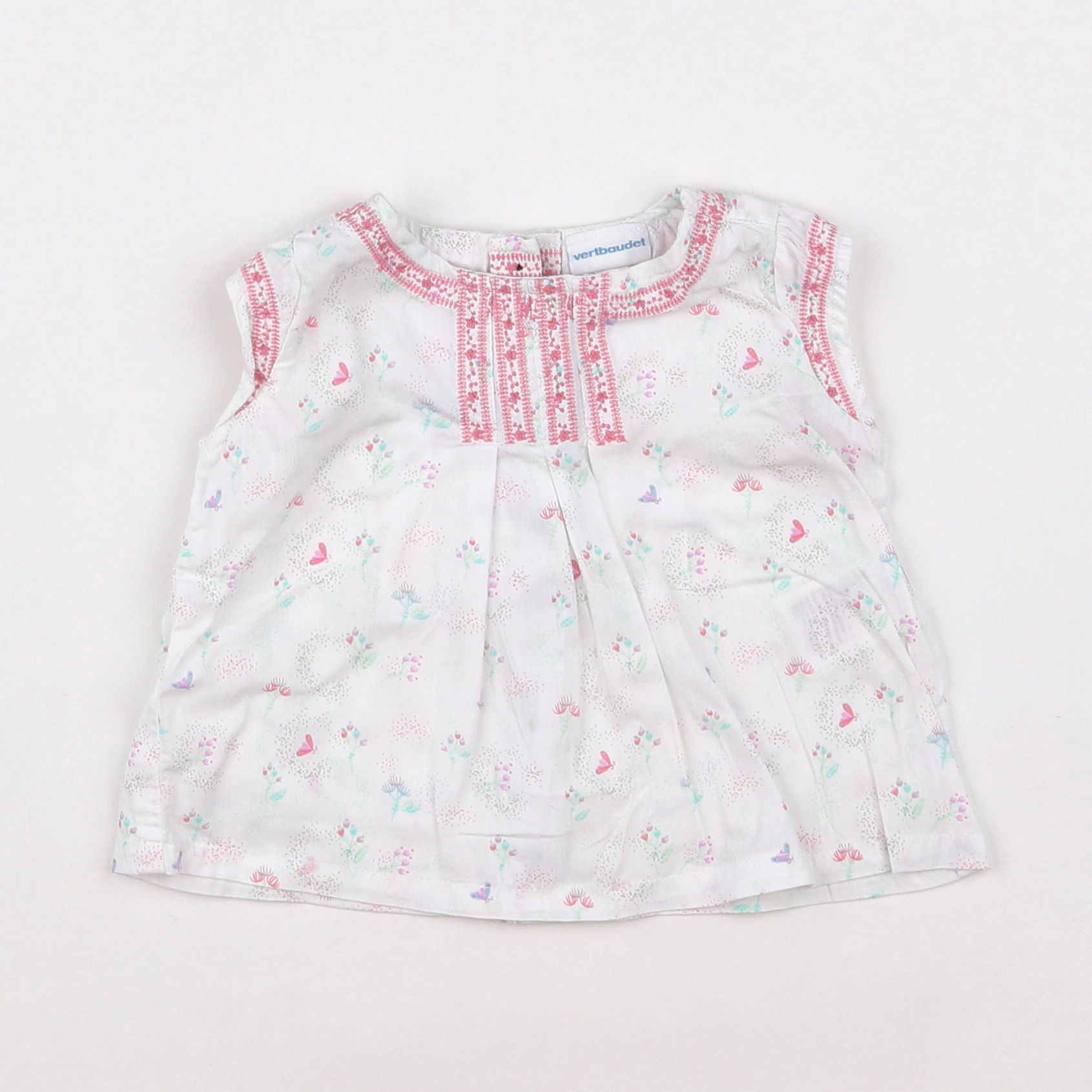 Vertbaudet - blouse blanc, rose - 6 mois
