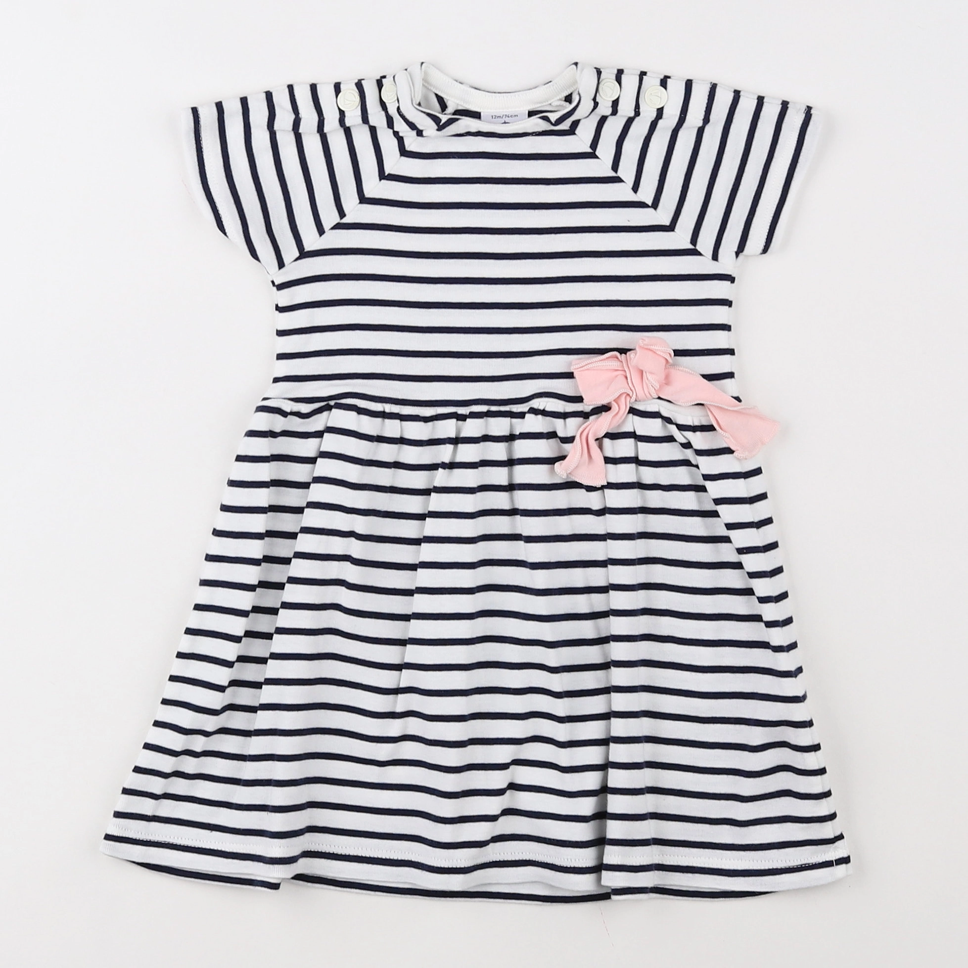 Petit Bateau - robe blanc, bleu - 12 mois