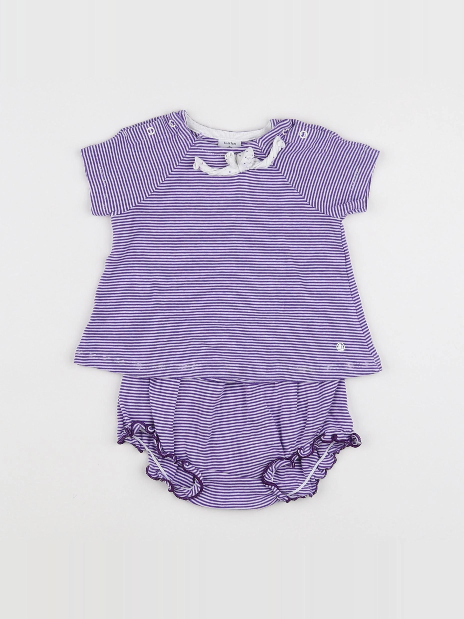 Petit Bateau - robe blanc, violet - 6 mois