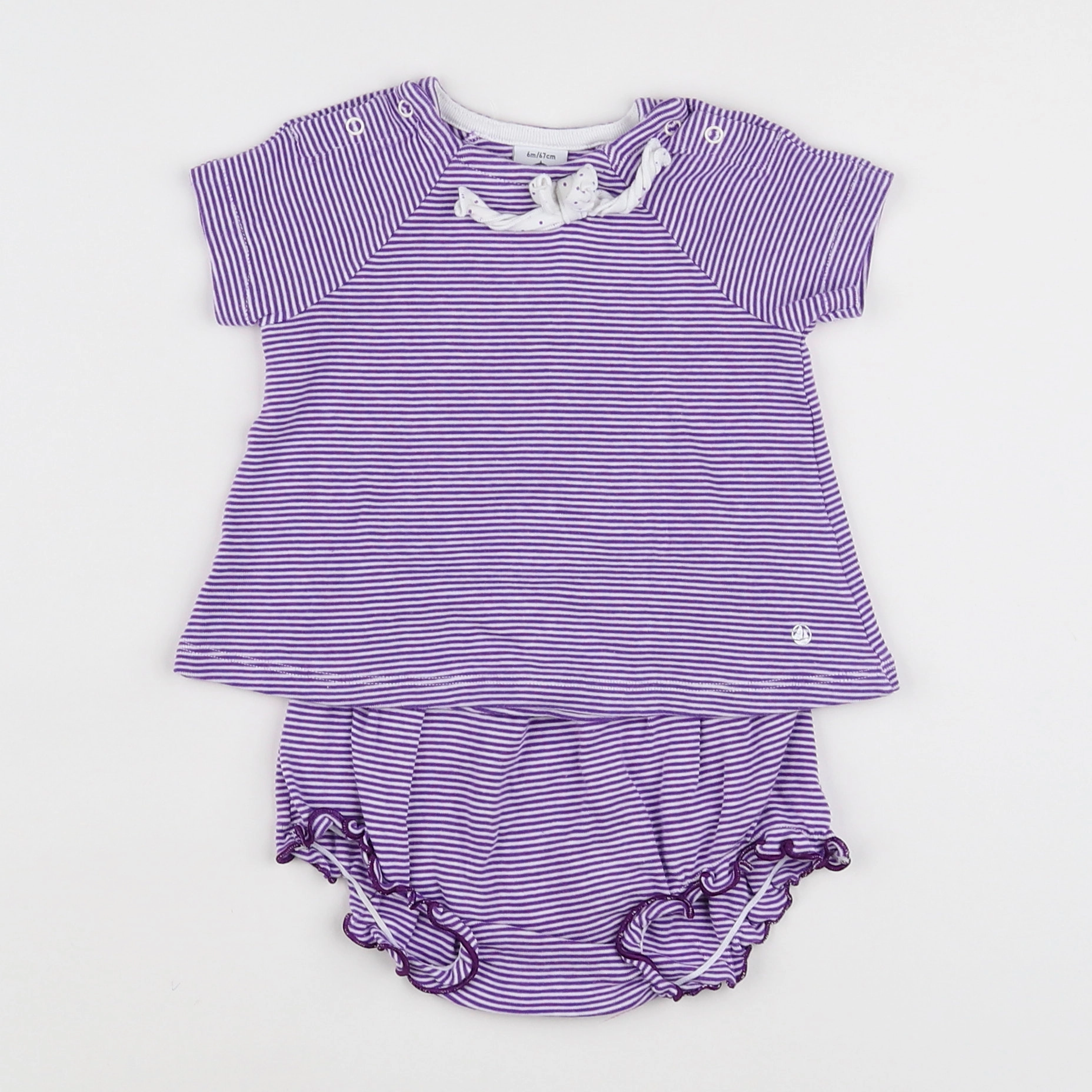 Petit Bateau - robe blanc, violet - 6 mois