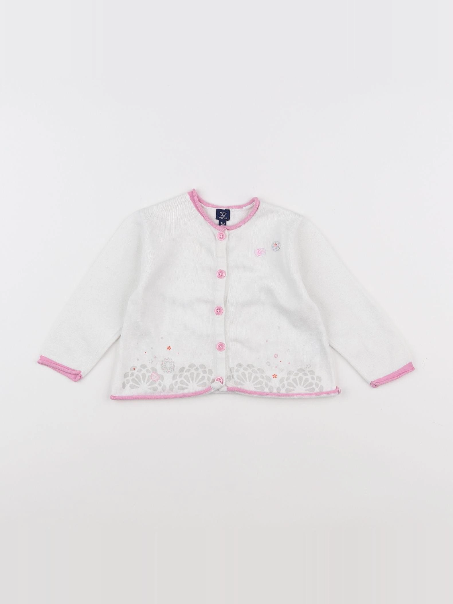 Terre de marins - gilet blanc, rose - 9 mois