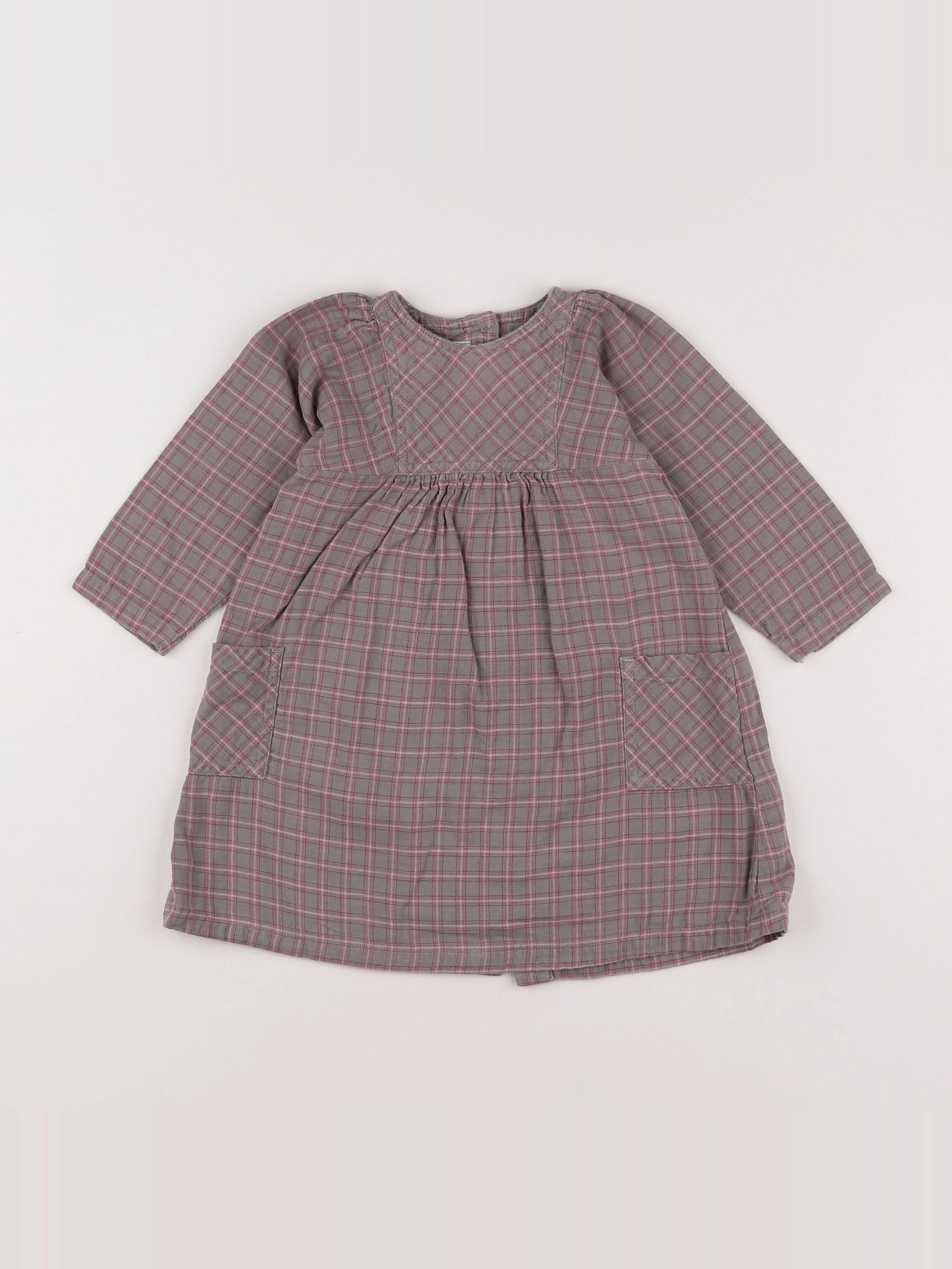 Petit Bateau - robe gris, rose - 12 mois