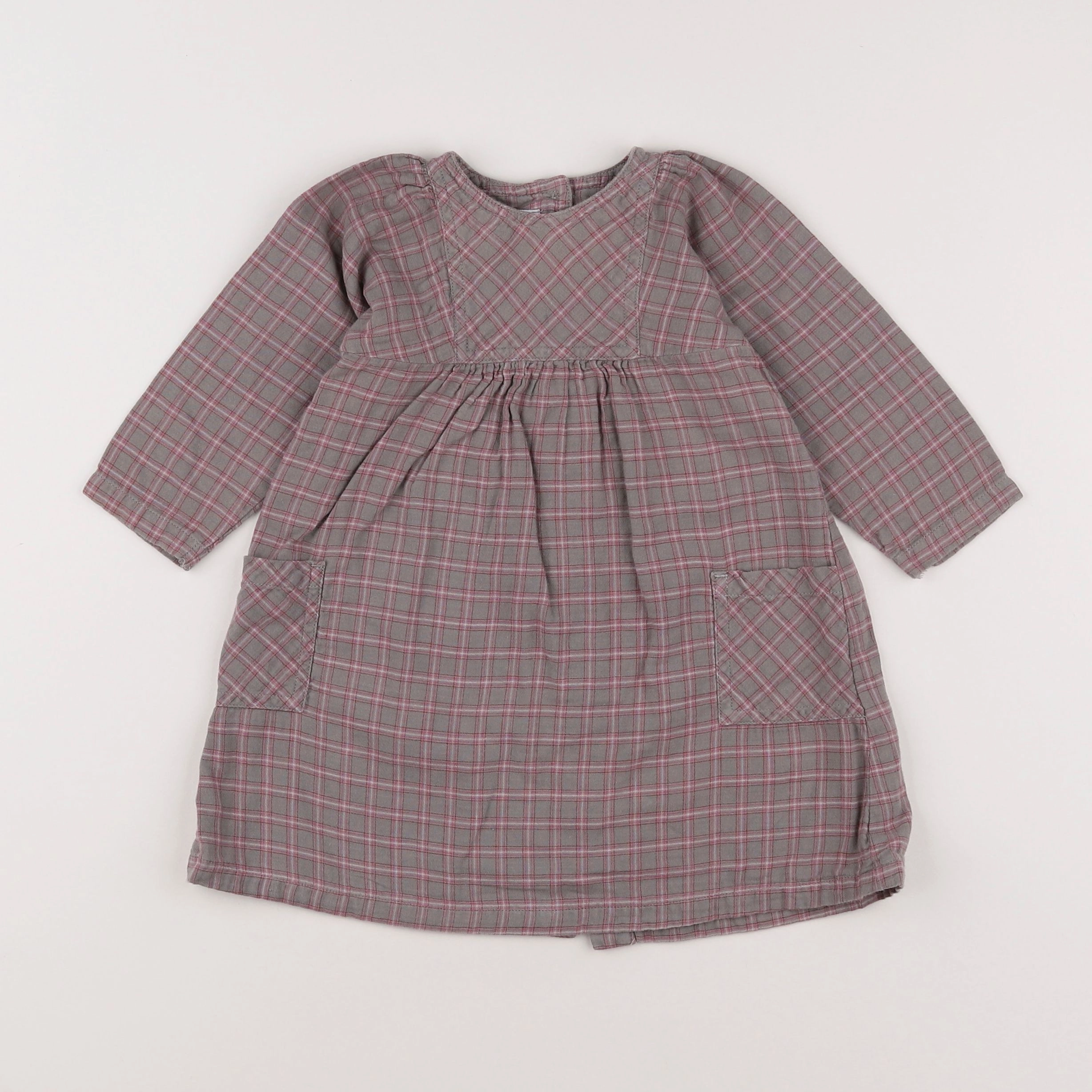 Petit Bateau - robe gris, rose - 12 mois