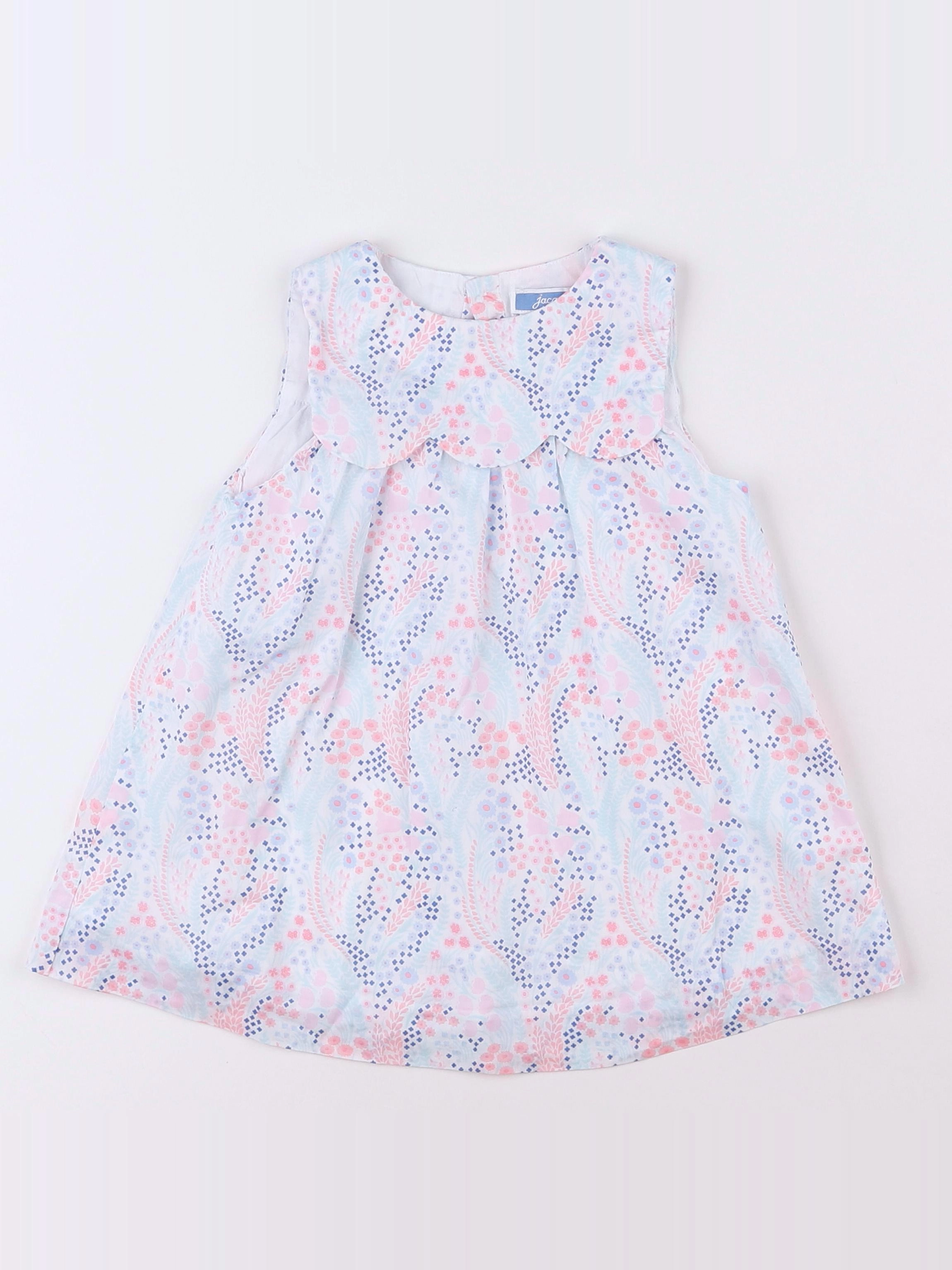 Jacadi - robe blanc, bleu, rose - 12 mois