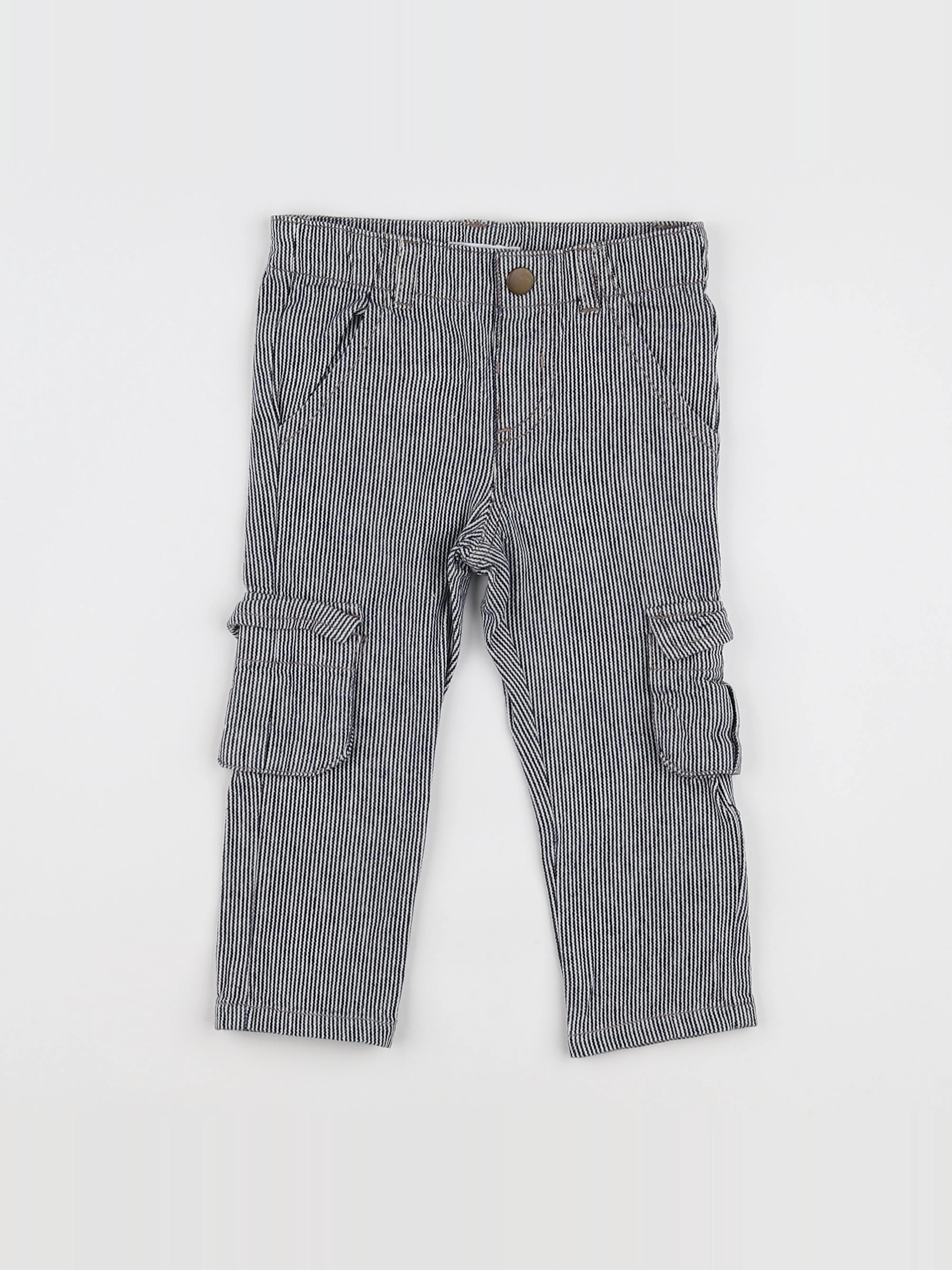 Boutchou - pantalon bleu, blanc - 12 mois