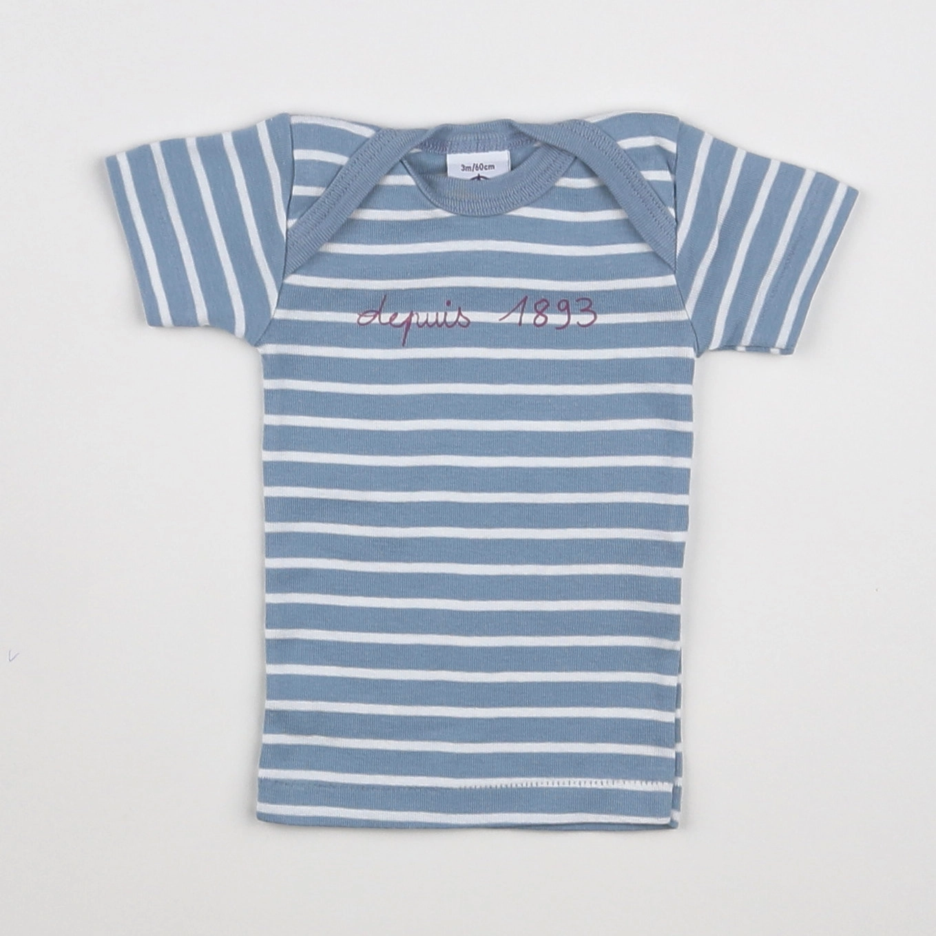 Petit Bateau - maillot de corps blanc, bleu - 3 mois