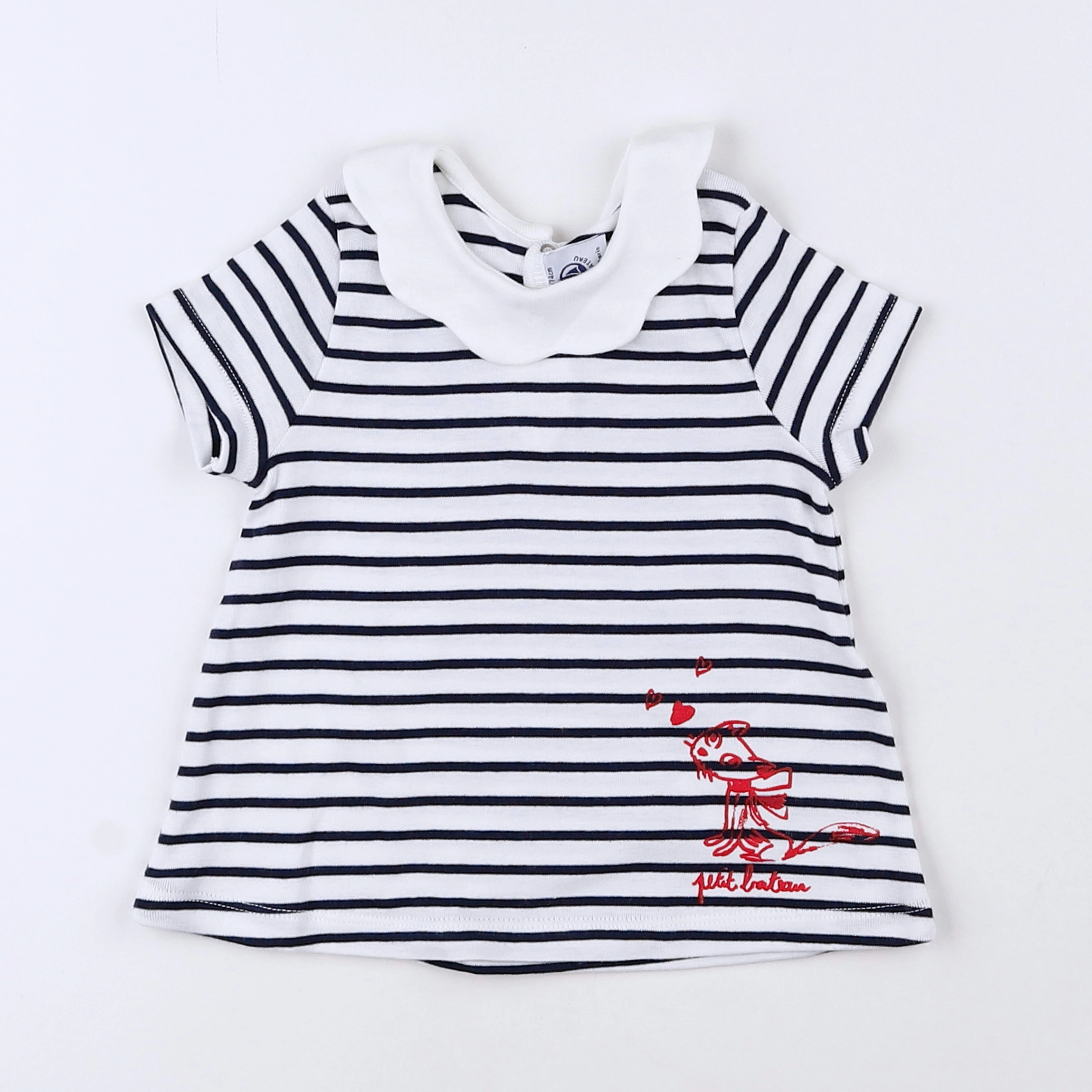 Petit Bateau - robe blanc, bleu - 12 mois