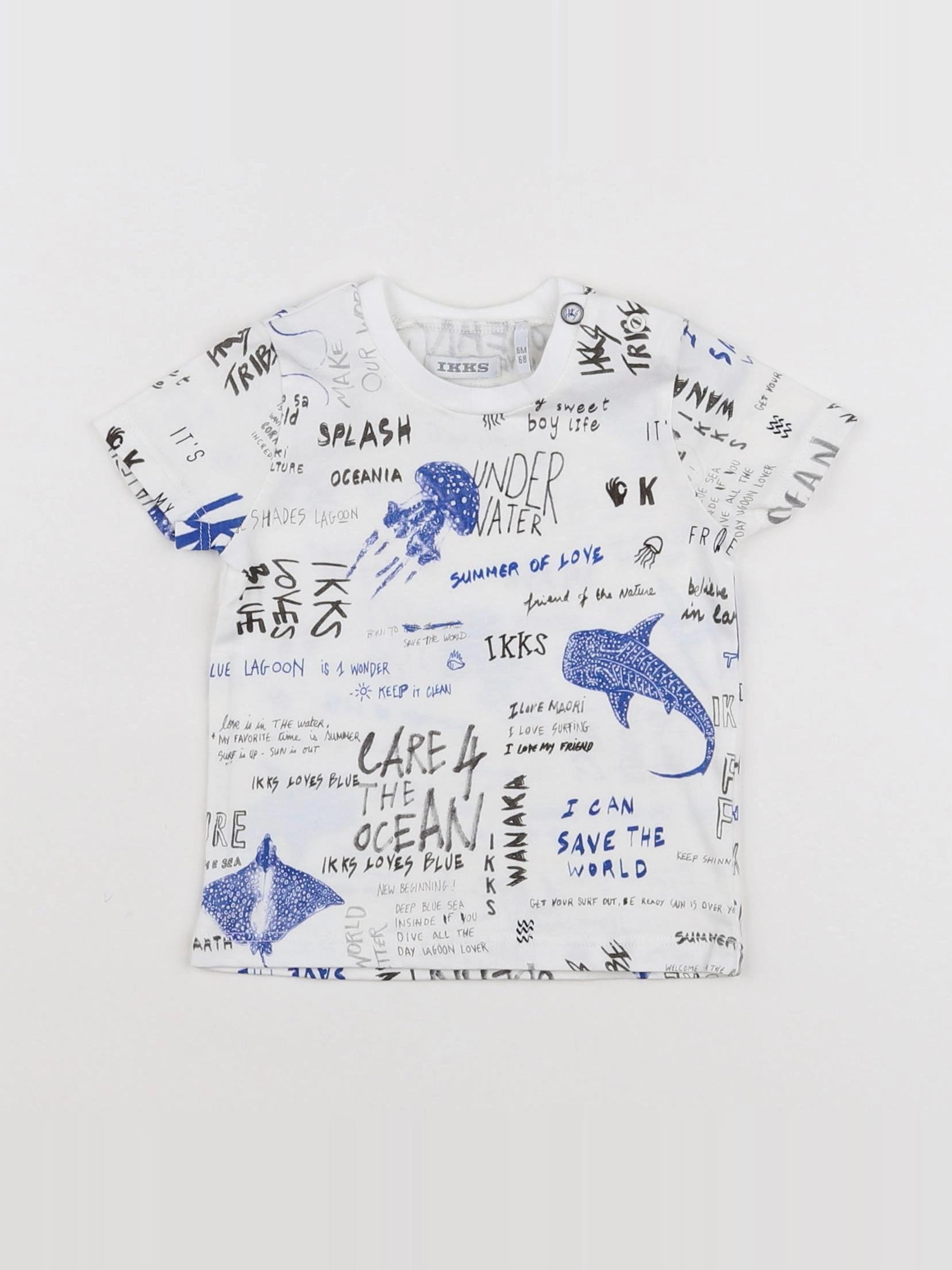 IKKS - tee-shirt blanc, bleu - 6 mois