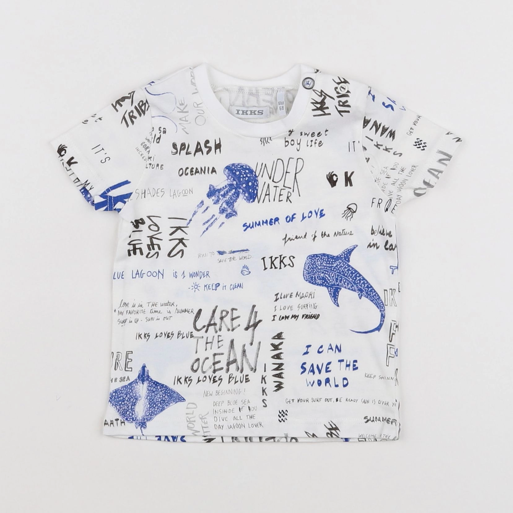 IKKS - tee-shirt blanc, bleu - 6 mois