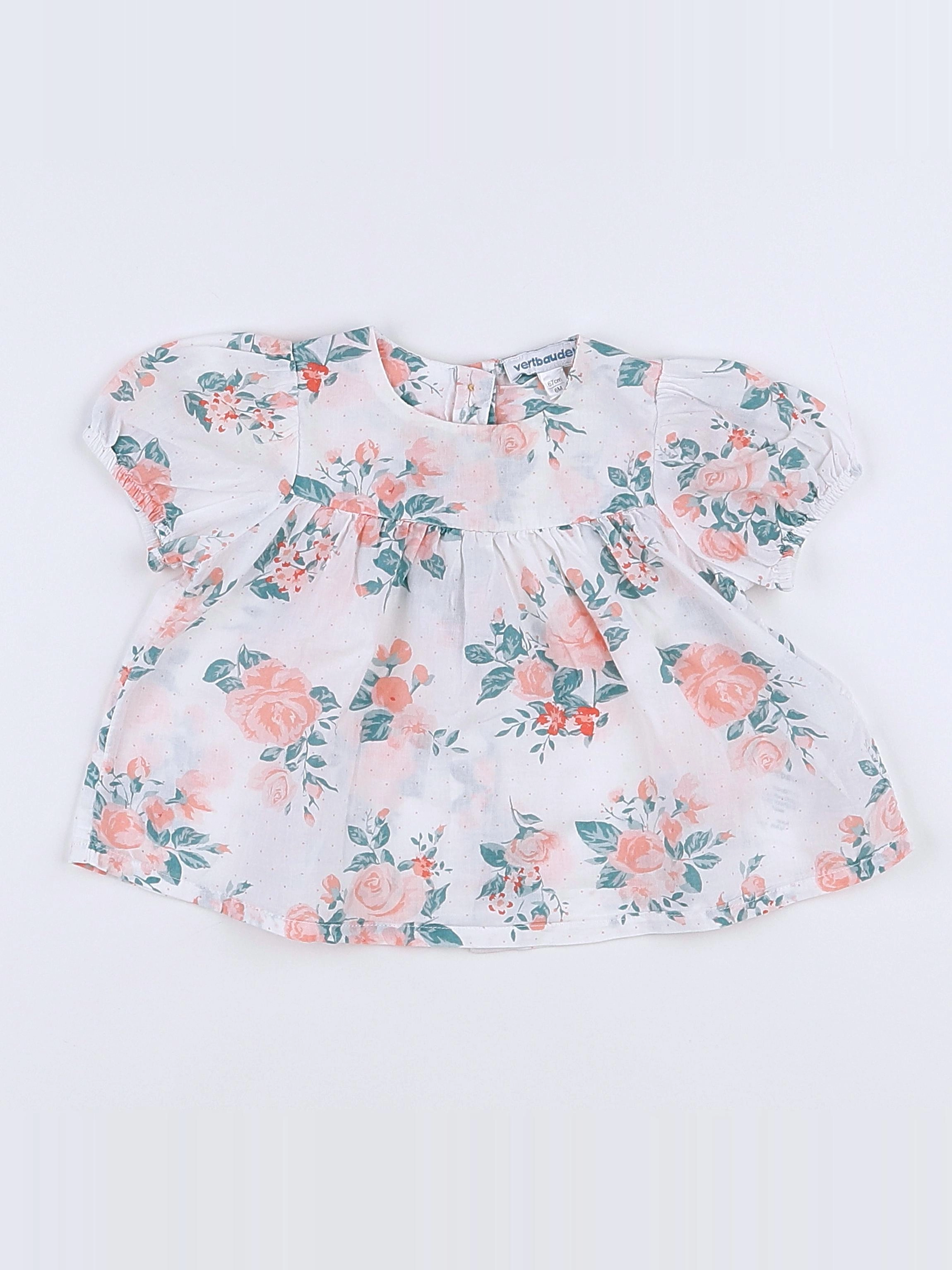 Vertbaudet - blouse blanc, rose - 6 mois