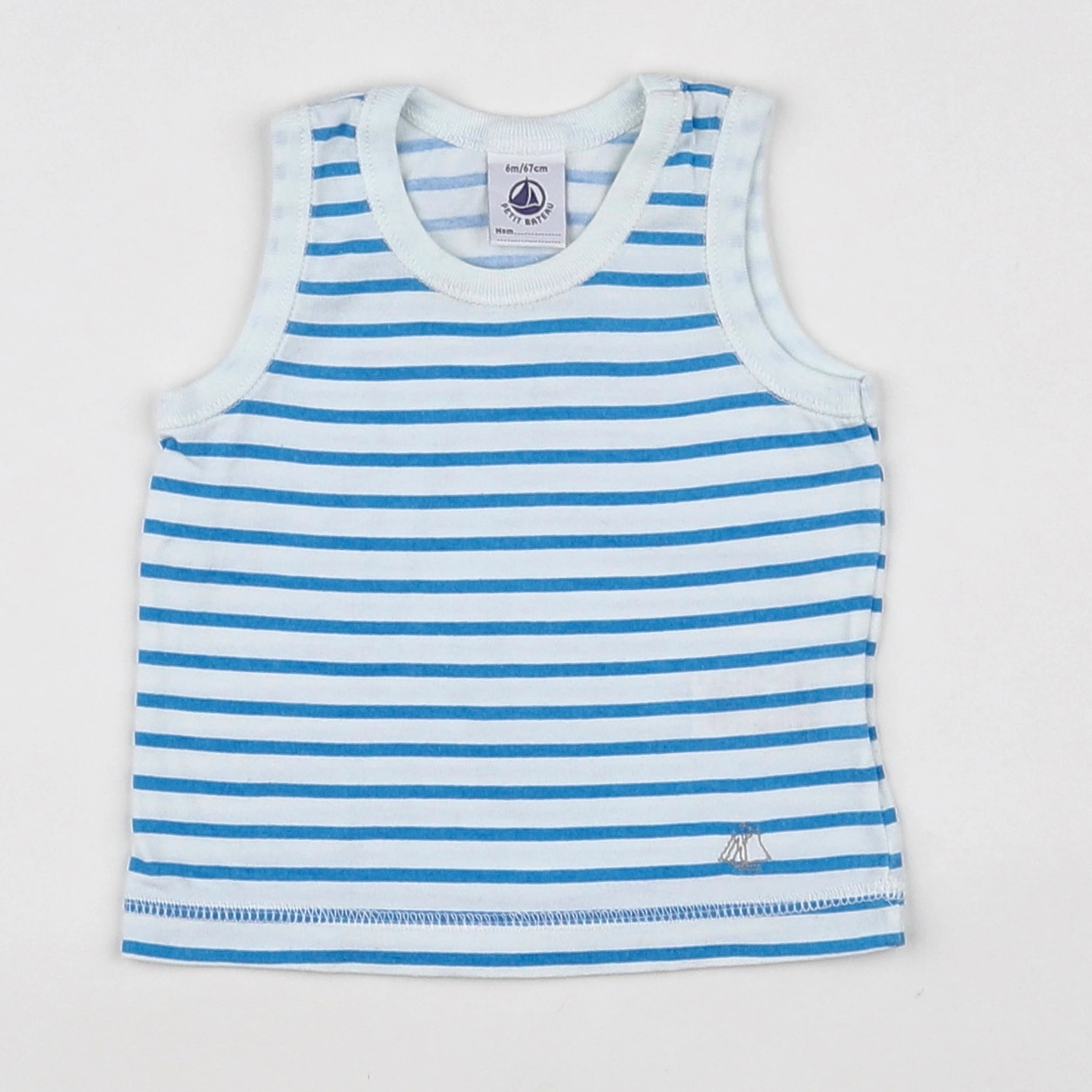 Petit Bateau - maillot de corps bleu, blanc - 6 mois