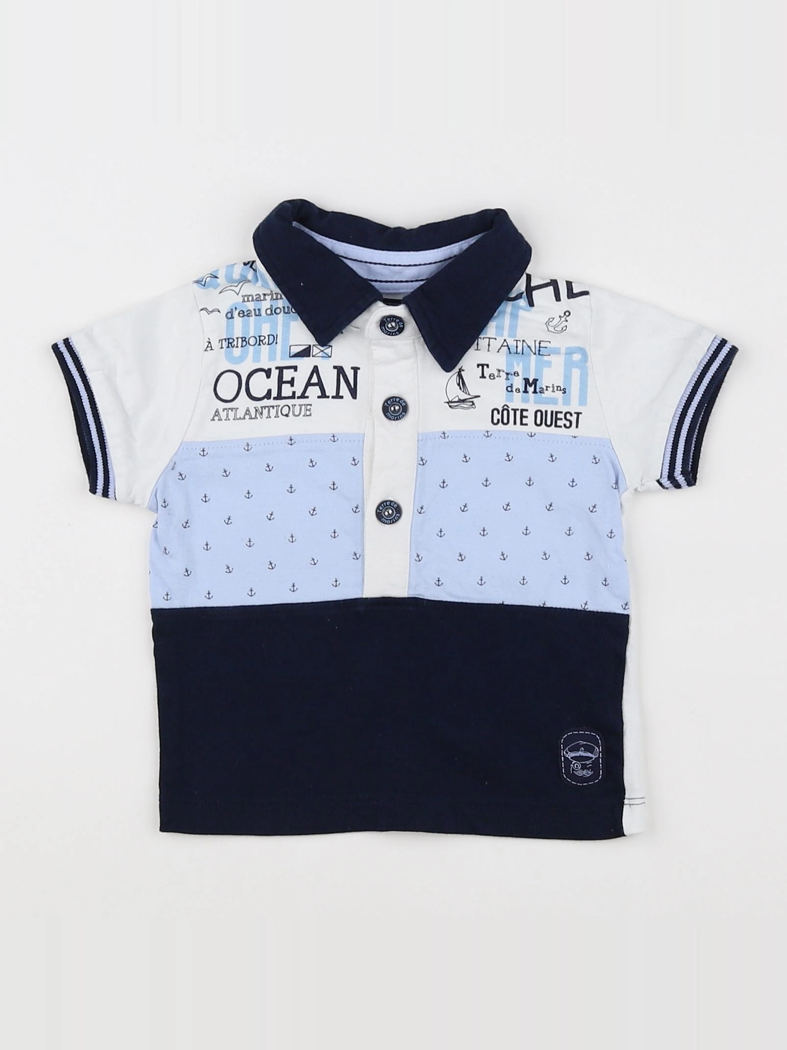 Terre de marins - polo bleu, blanc - 12 mois