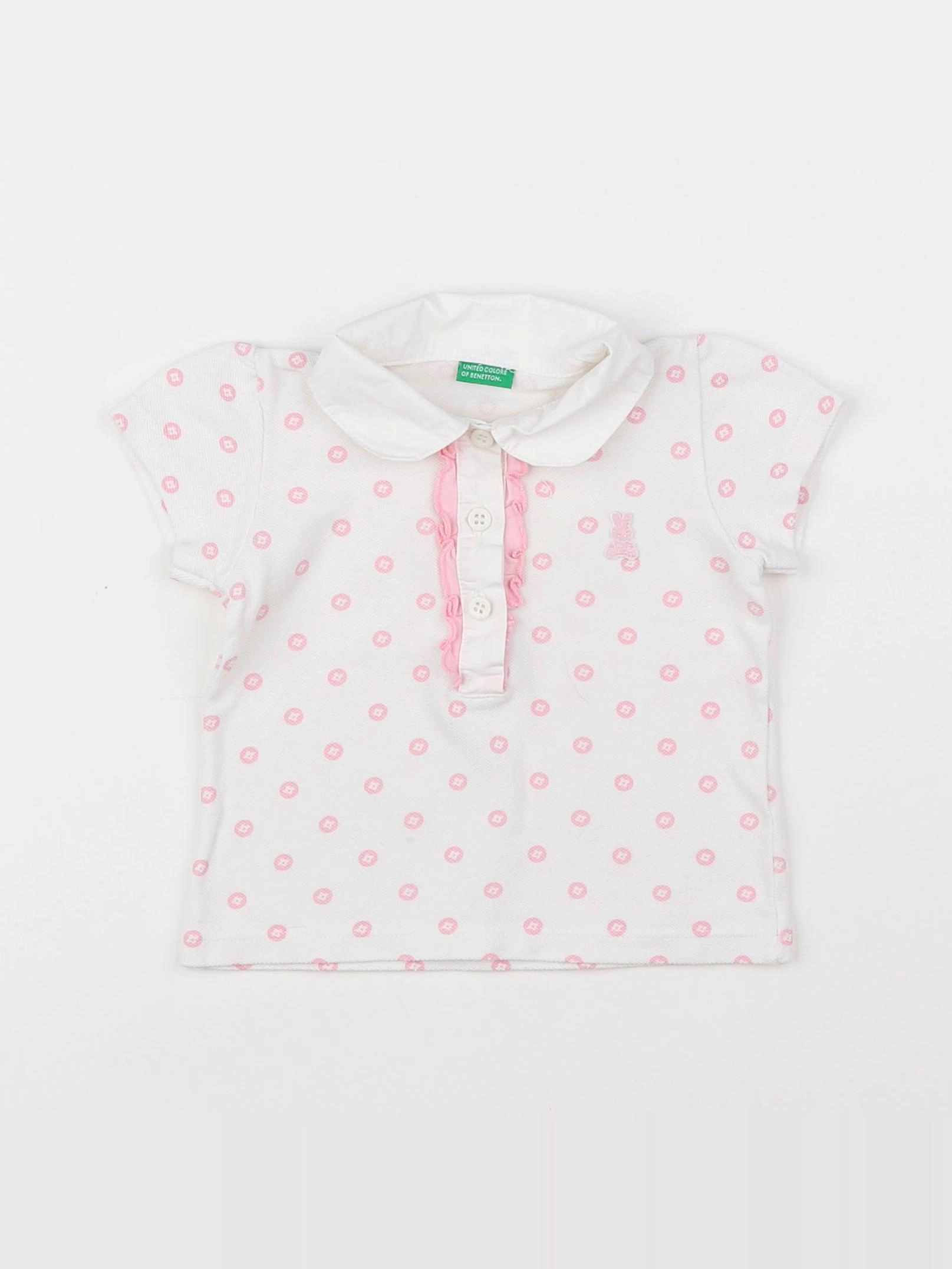 Benetton - polo blanc, rose - 6 mois
