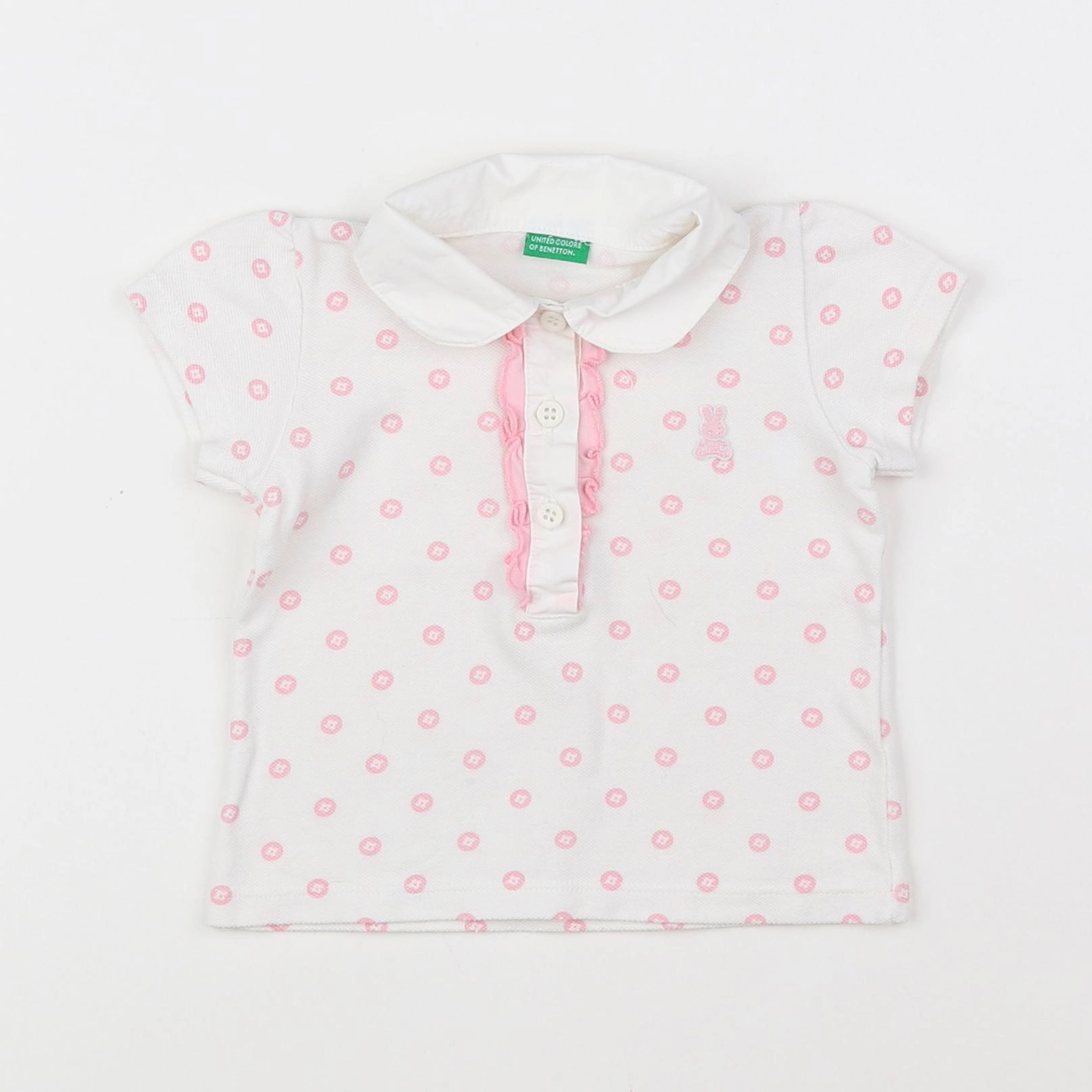 Benetton - polo blanc, rose - 6 mois