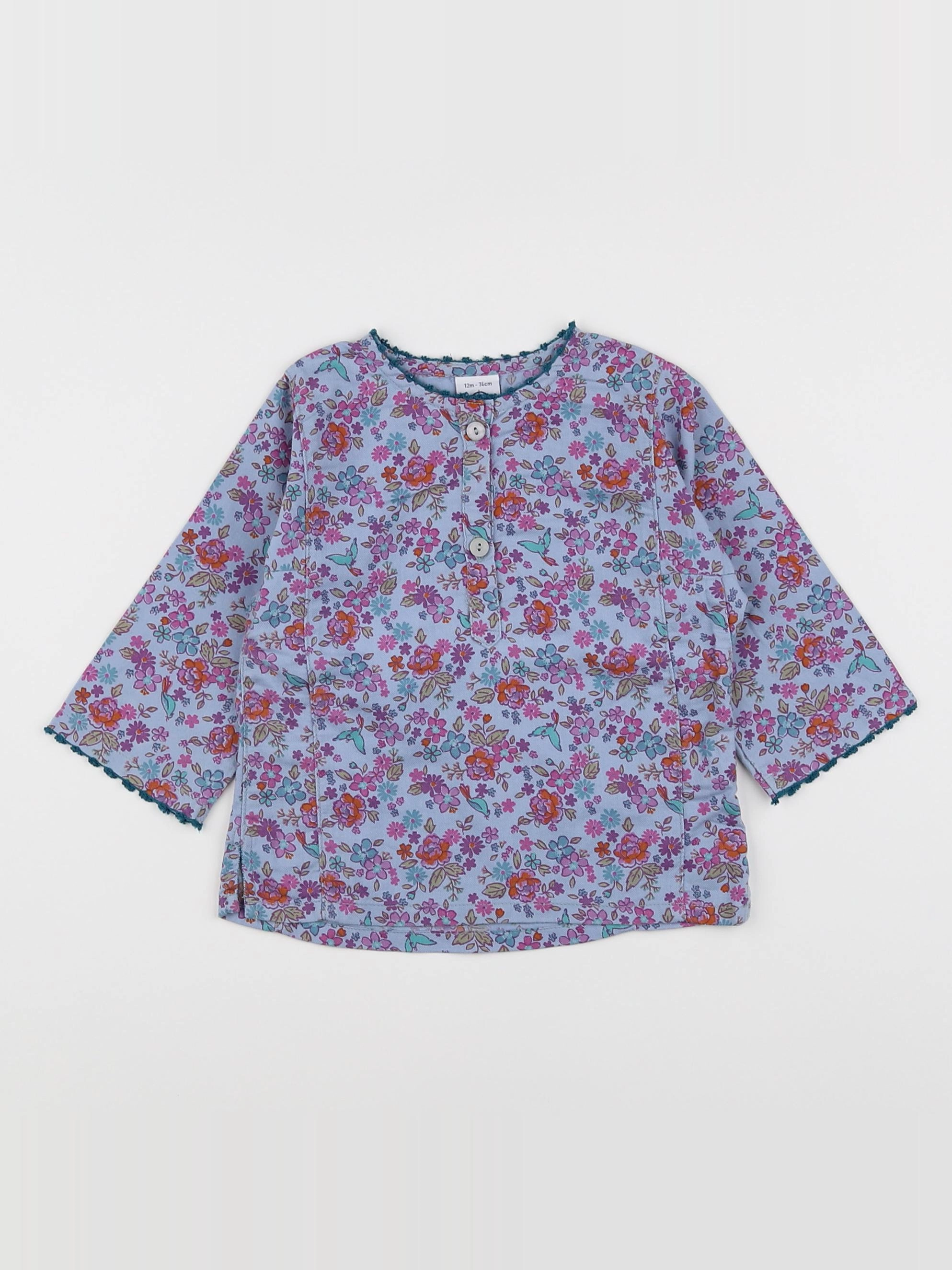 Petit Bateau - blouse bleu - 12 mois