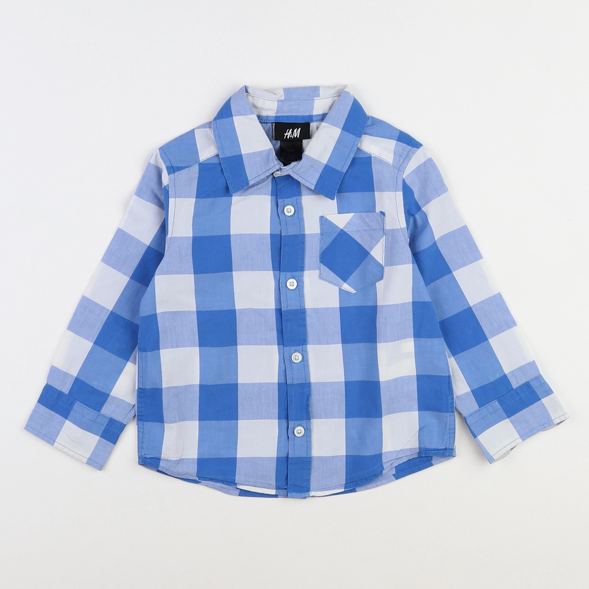 H&M - chemise blanc, bleu - 12/18 mois
