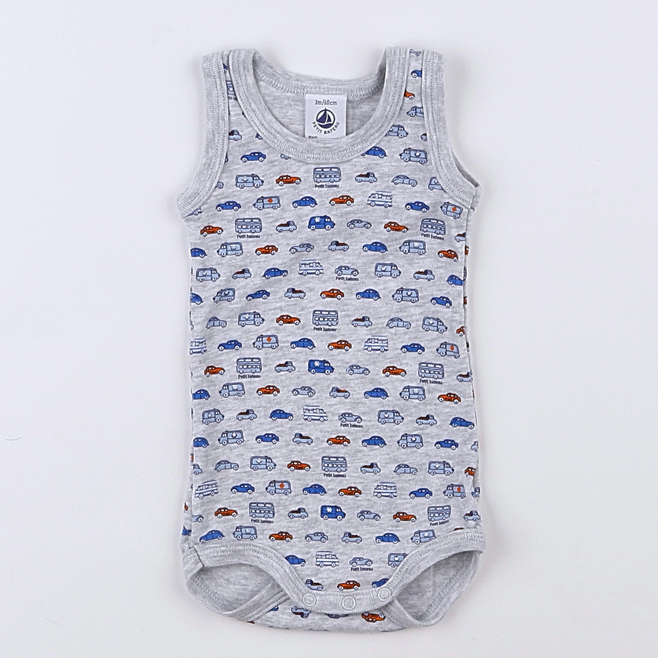 Petit Bateau - body gris, bleu - 3 mois
