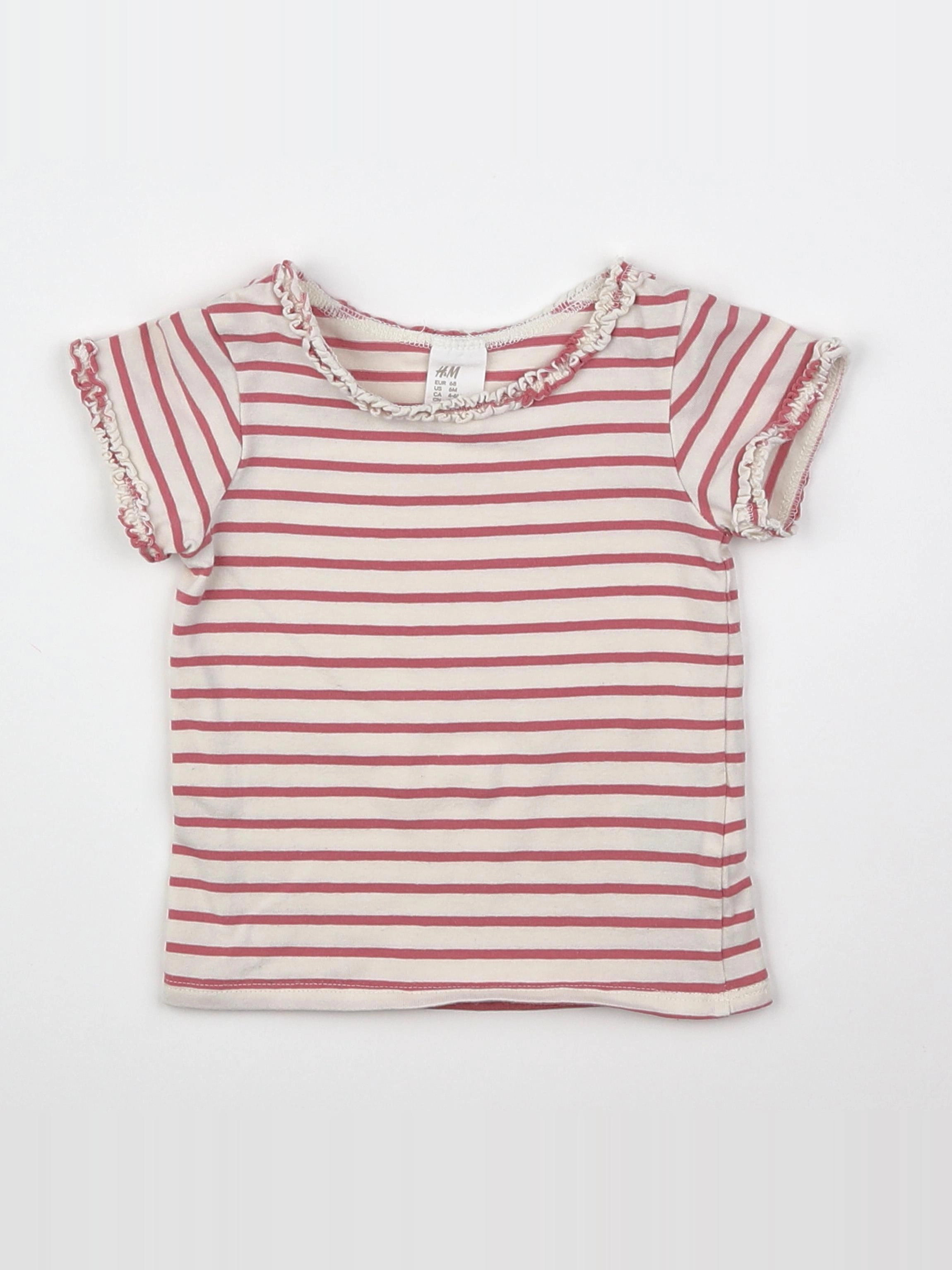 H&M - tee-shirt blanc, rouge - 6 mois