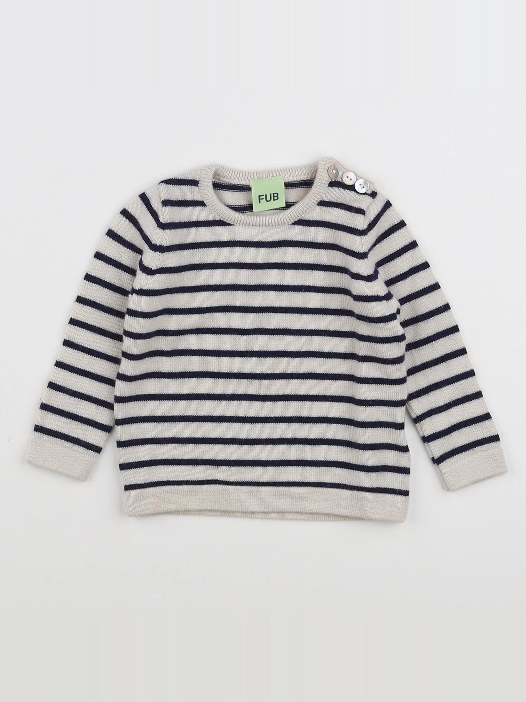 FUB - pull blanc, bleu - 6 mois