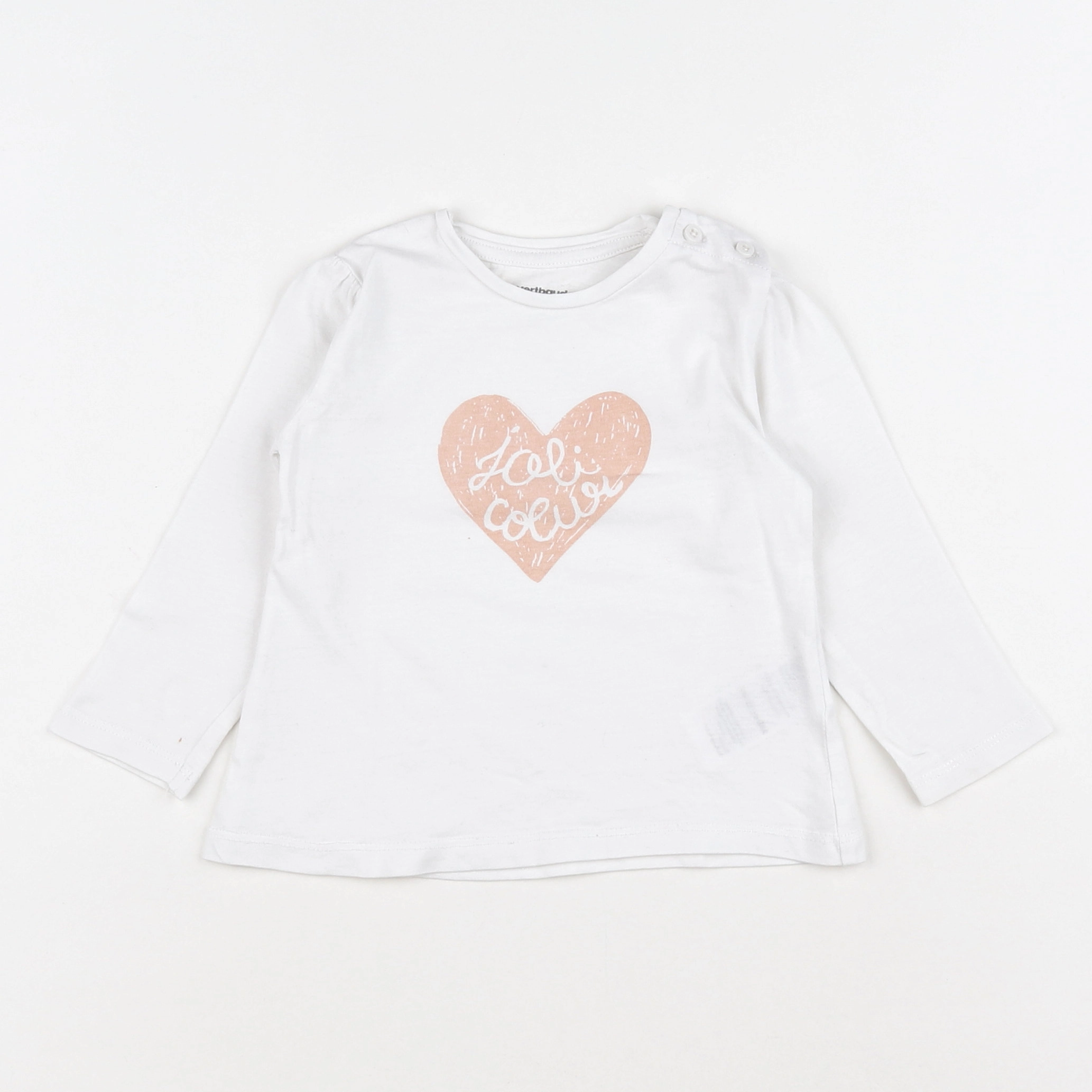 Vertbaudet - tee-shirt blanc, rose - 12 mois