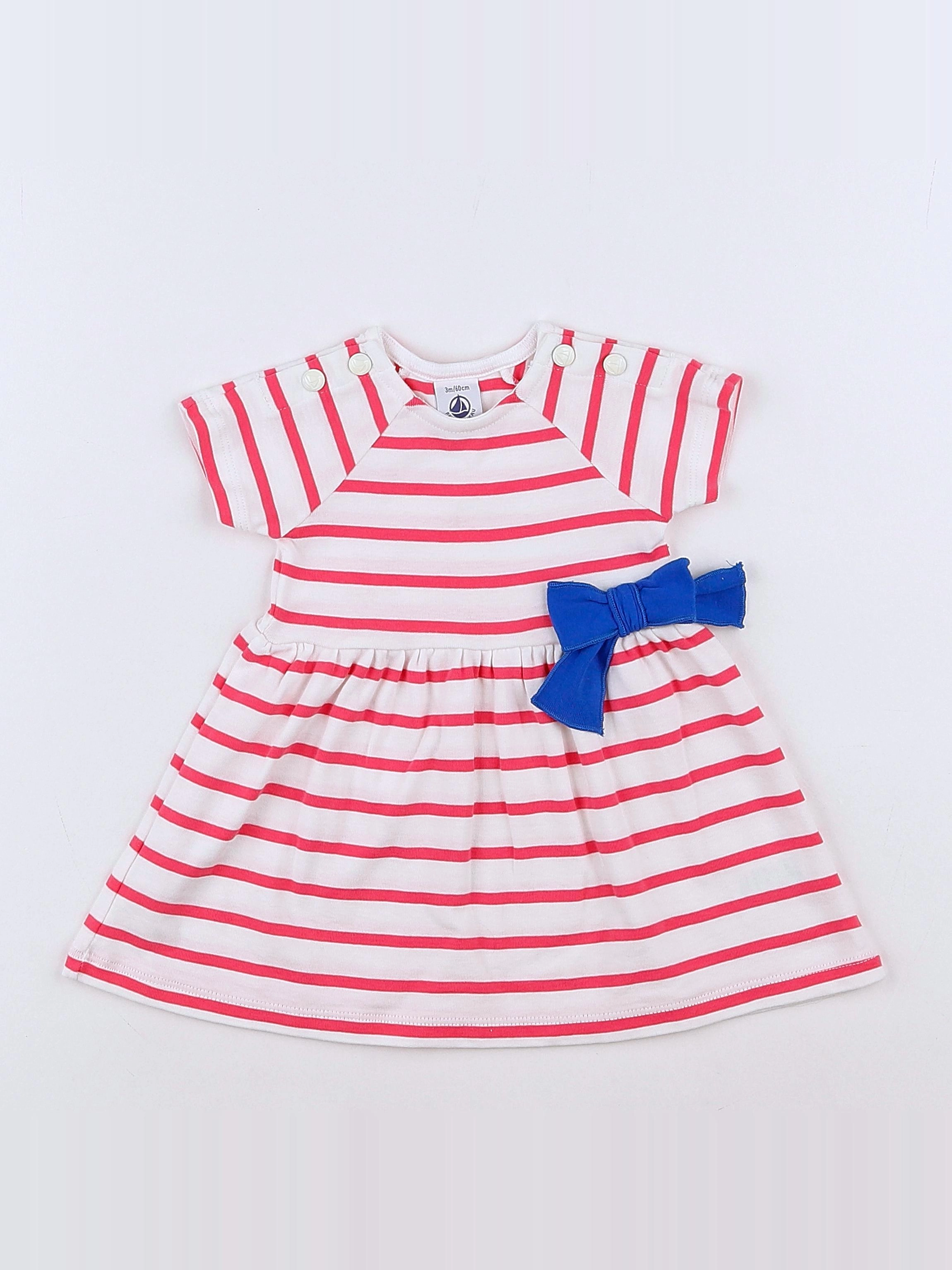 Petit Bateau - robe blanc, rose - 3 mois