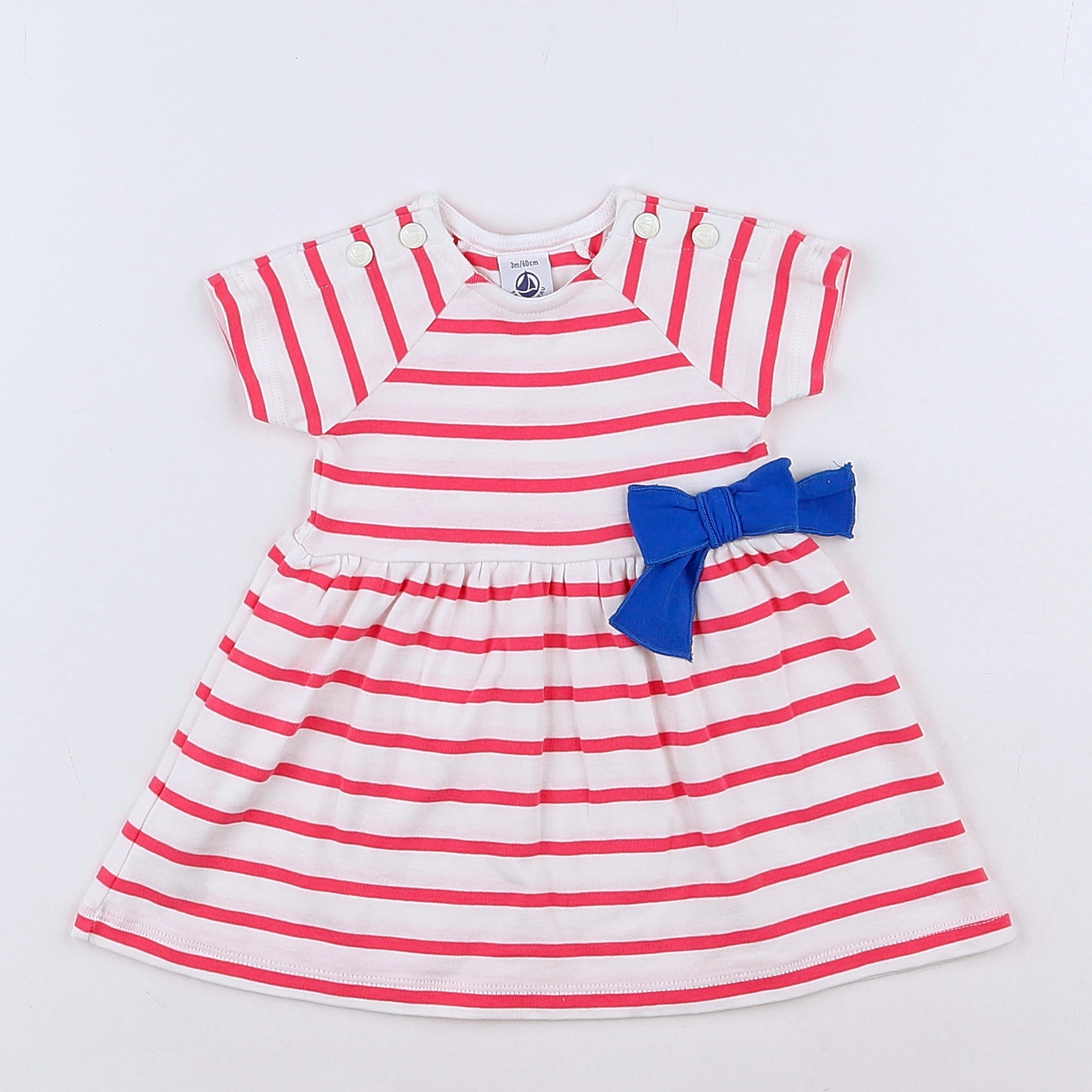 Petit Bateau - robe blanc, rose - 3 mois