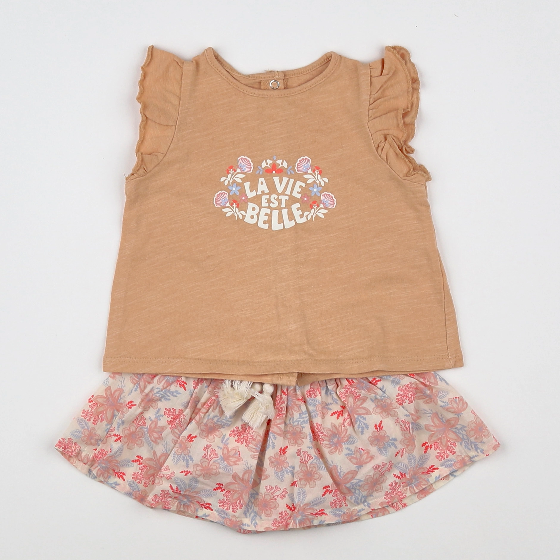 Vertbaudet - ensemble orange, rose - 6 mois