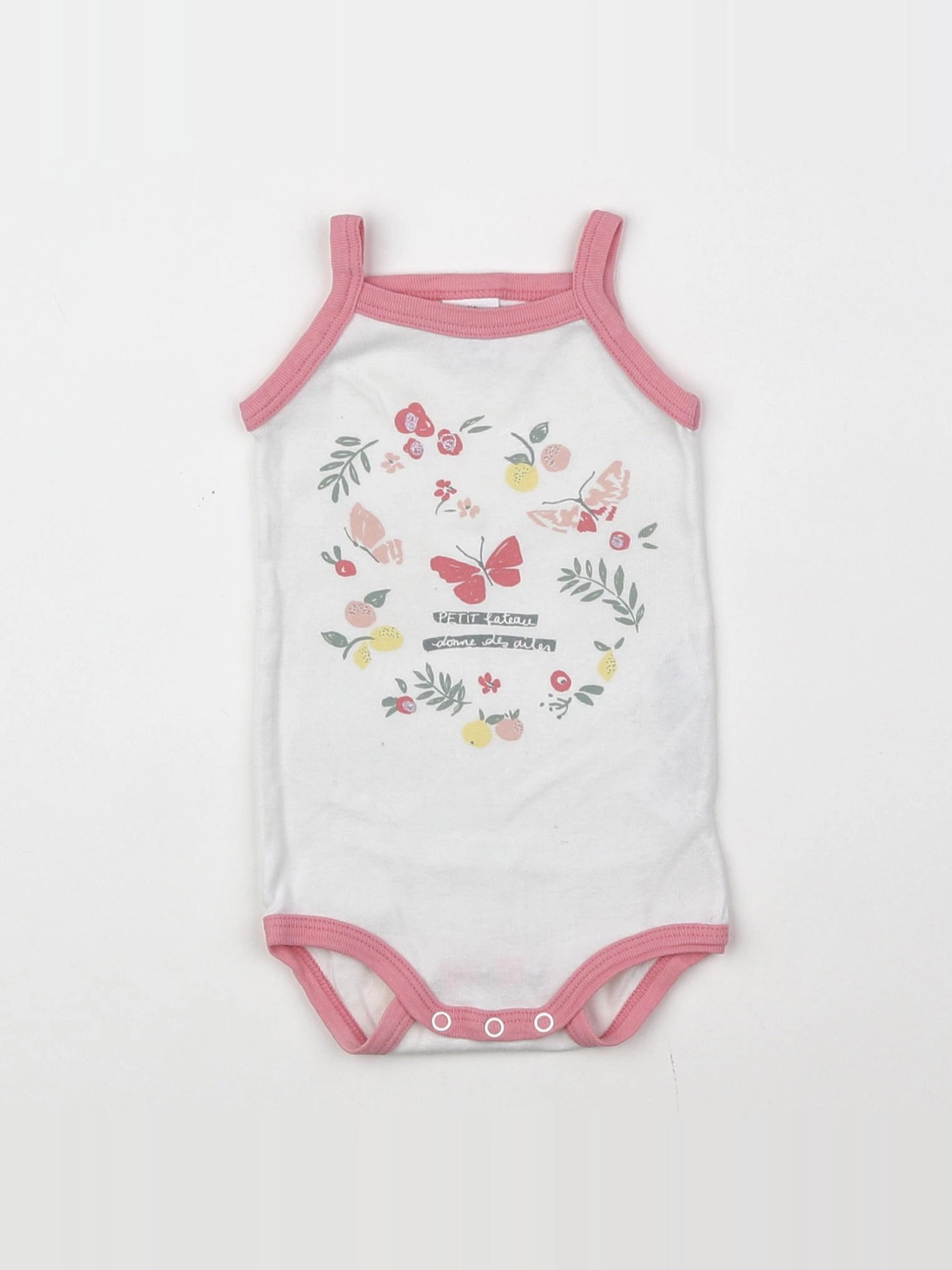 Petit Bateau - body blanc, rose - 3 mois