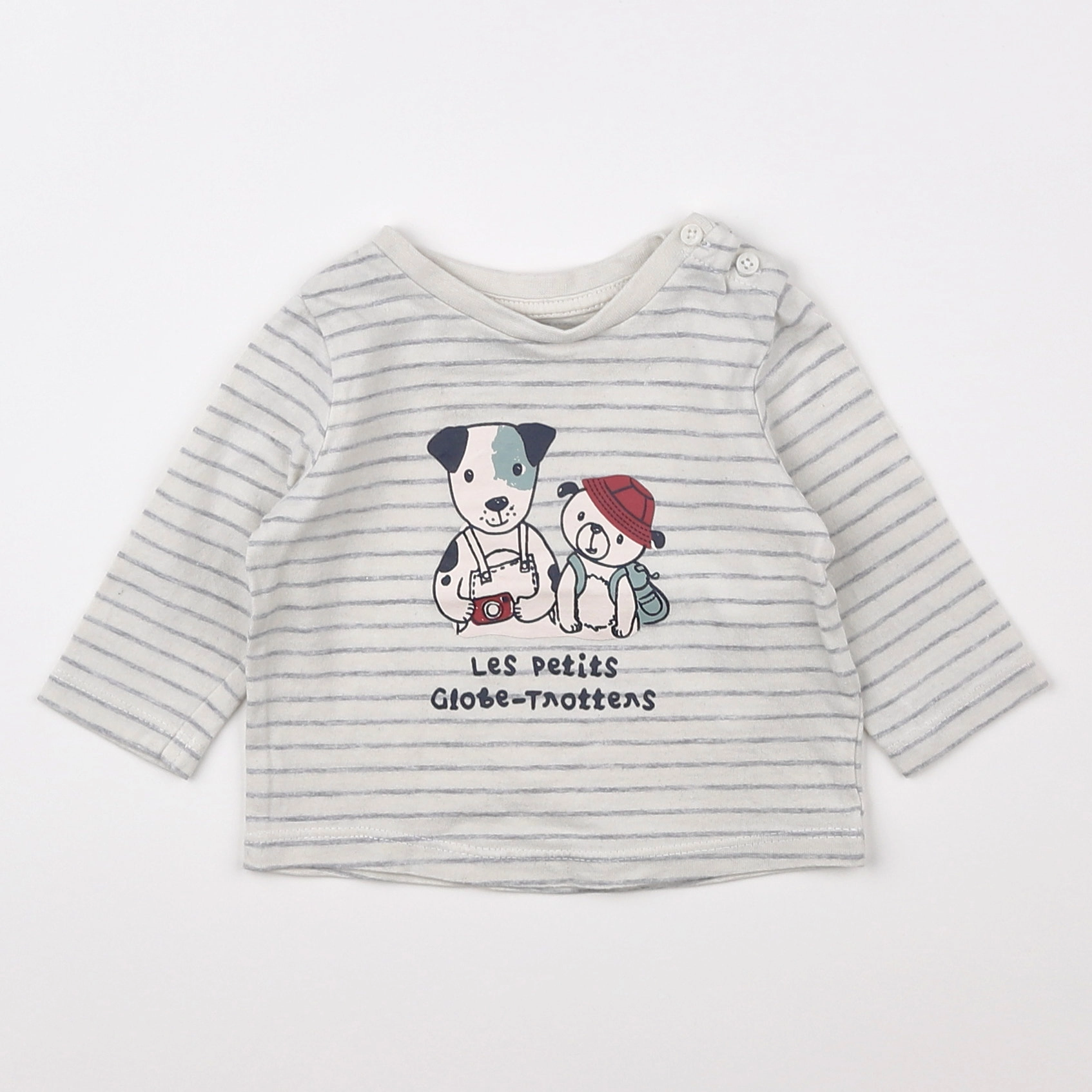 Vertbaudet - tee-shirt blanc, gris - 3 mois